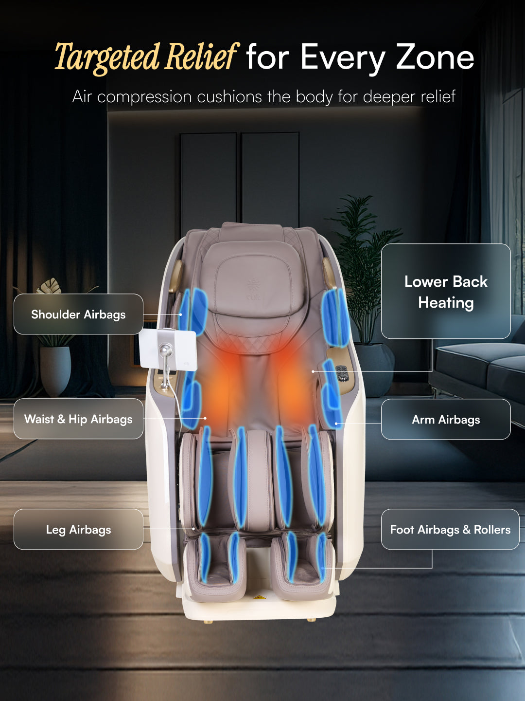 Cult Nirvana Advanced 4D Massage Chair with Leg Massager | Extended SL Track | 22 Auto Programs | Waist Heating | Zero-Gravity | AI Voice Control (Beige & White) - (6 Months extended Warranty)