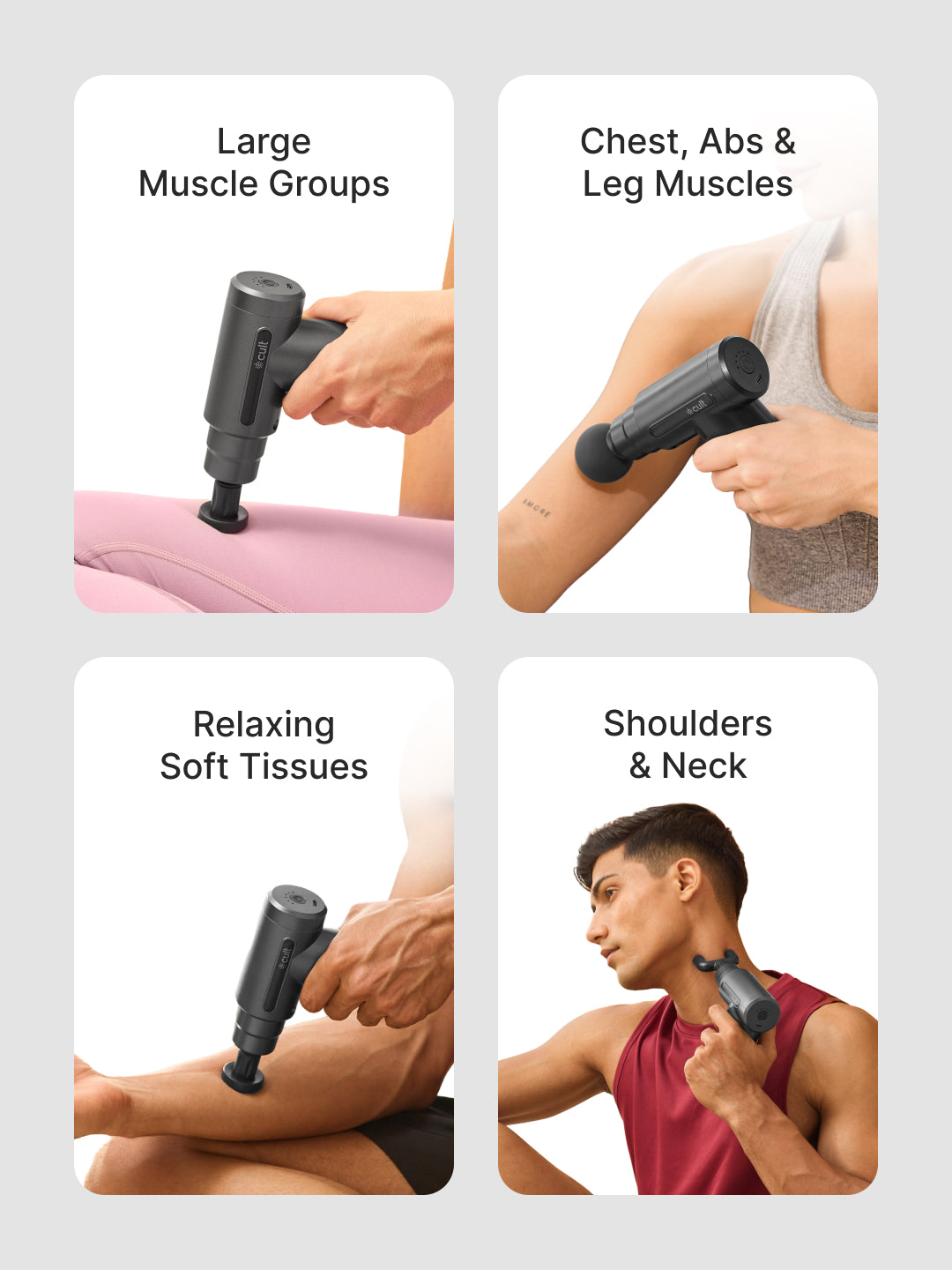 Cult Impact, Full Body Professional Gun Massager, 3000 mAh battery, QuietMotion Tech, Deep Tissue Percussions, 4 Interchangeable heads, 6 Speed levels, Silicone head.