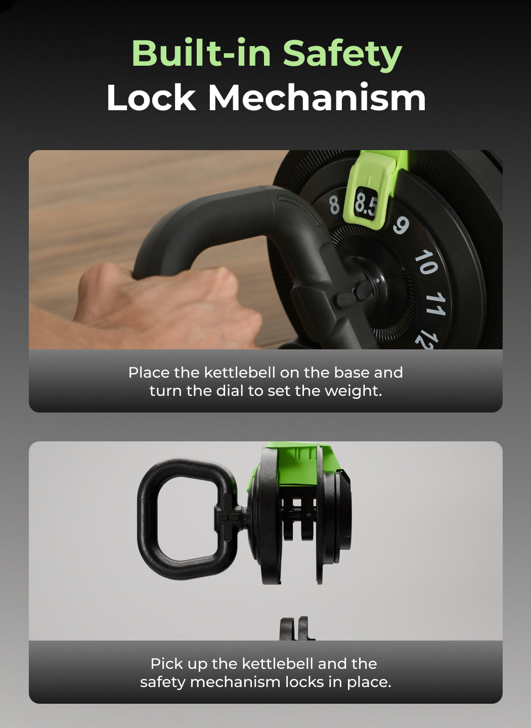 Cult 12Kg Adjustable Kettlebell | 12 Weight Options (2kg-12kg) | One-Hand 1-Second Dial | Compact & Durable Home Gym Kettlebell - Black