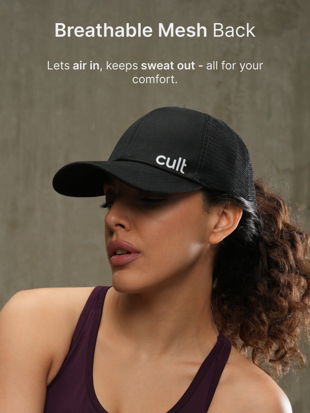 cult Half Mesh Cap Black- Unisex Adjustable Cap for Men & Women