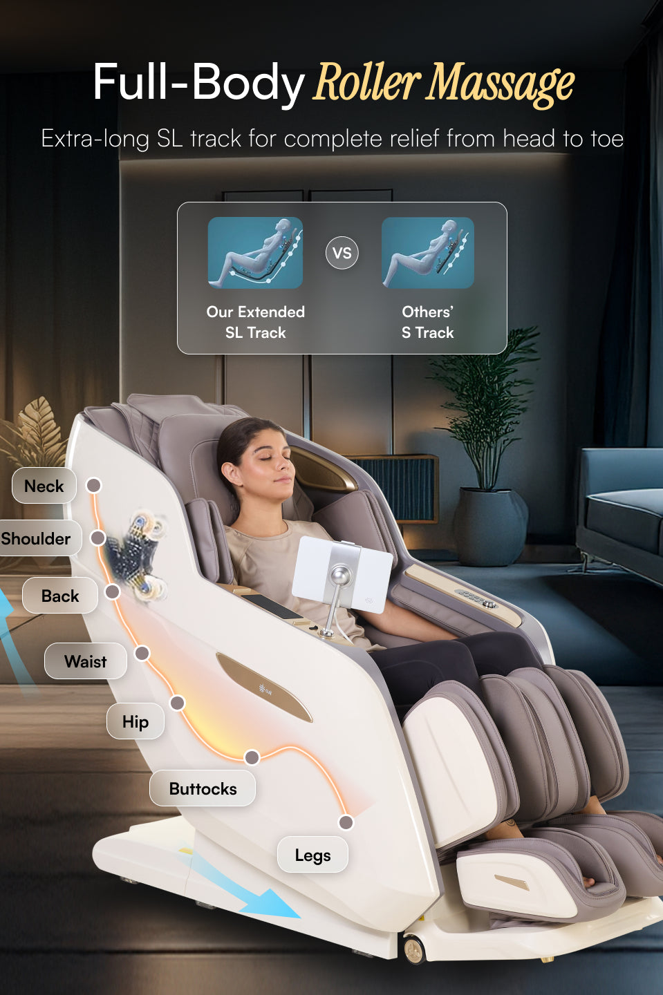 Cult Nirvana Advanced 4D Massage Chair with Leg Massager | Extended SL Track | 22 Auto Programs | Waist Heating | Zero-Gravity | AI Voice Control (Beige & White) - (6 Months extended Warranty)