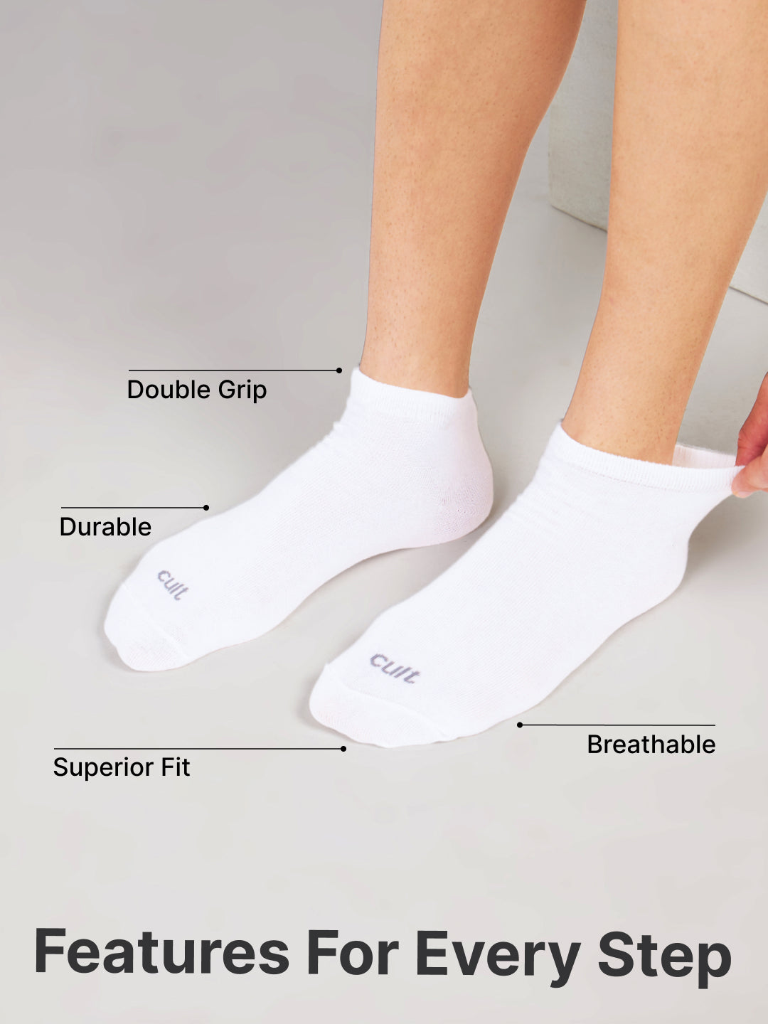 Casual Ankle Length Cotton Pack of 5 White Socks Men