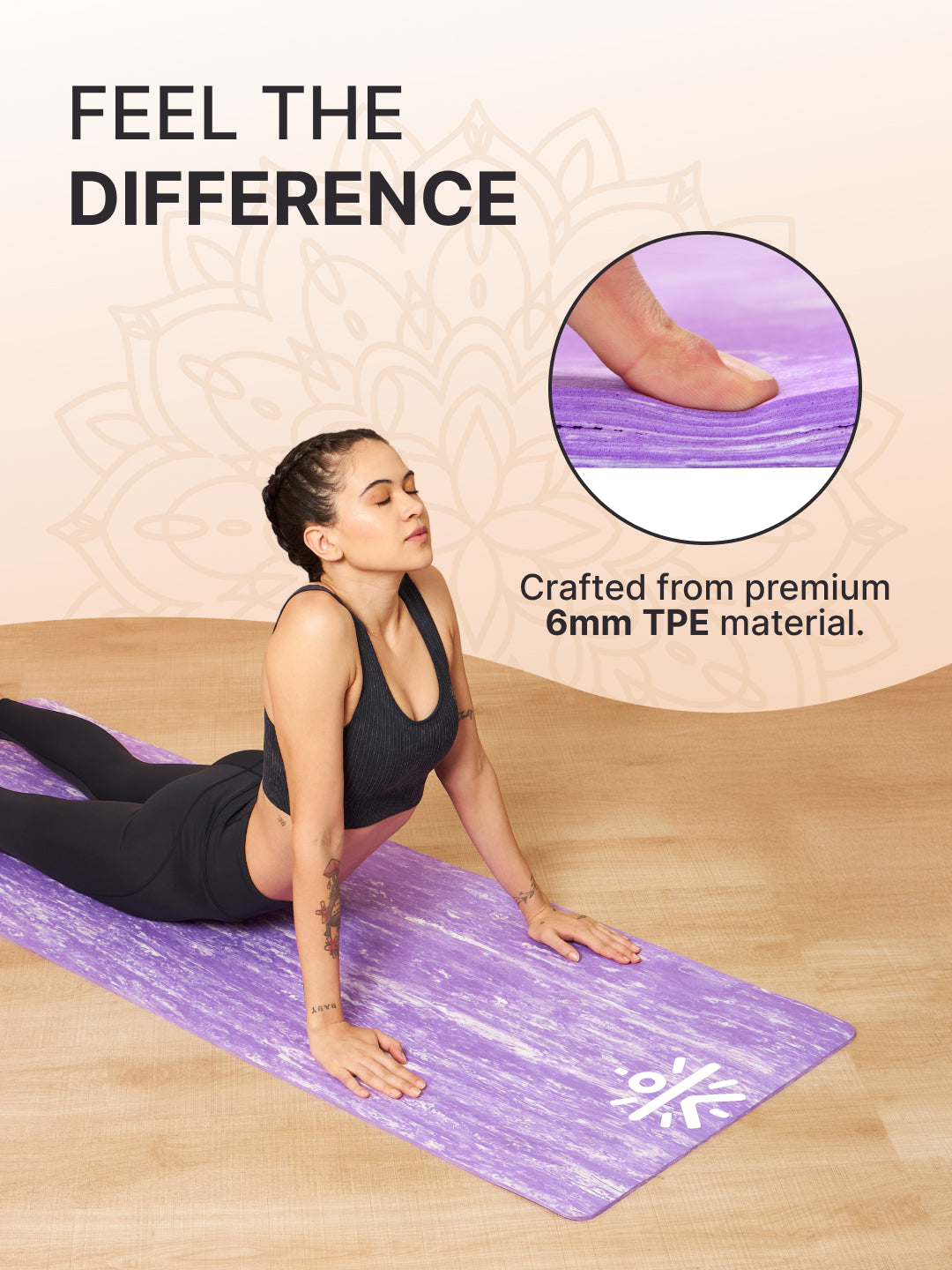 CULT TPE Yoga Mat 6mm with Carry Bag & Strap Eco-Friendly, Non-Slip, Lightweight & Durable Exercise Mat for Yoga, Pilates, Meditation & Home Workouts Lavender Marble Print