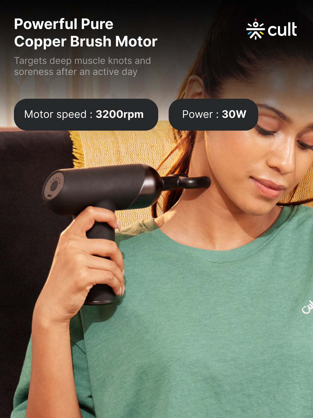 Cult Volt Plus, Full Body Professional Gun Massager, QuietMotion Tech, Deep Tissue Percussions, 3000mAh battery, 6 Speed levels, Silicone head, Carry Pouch.