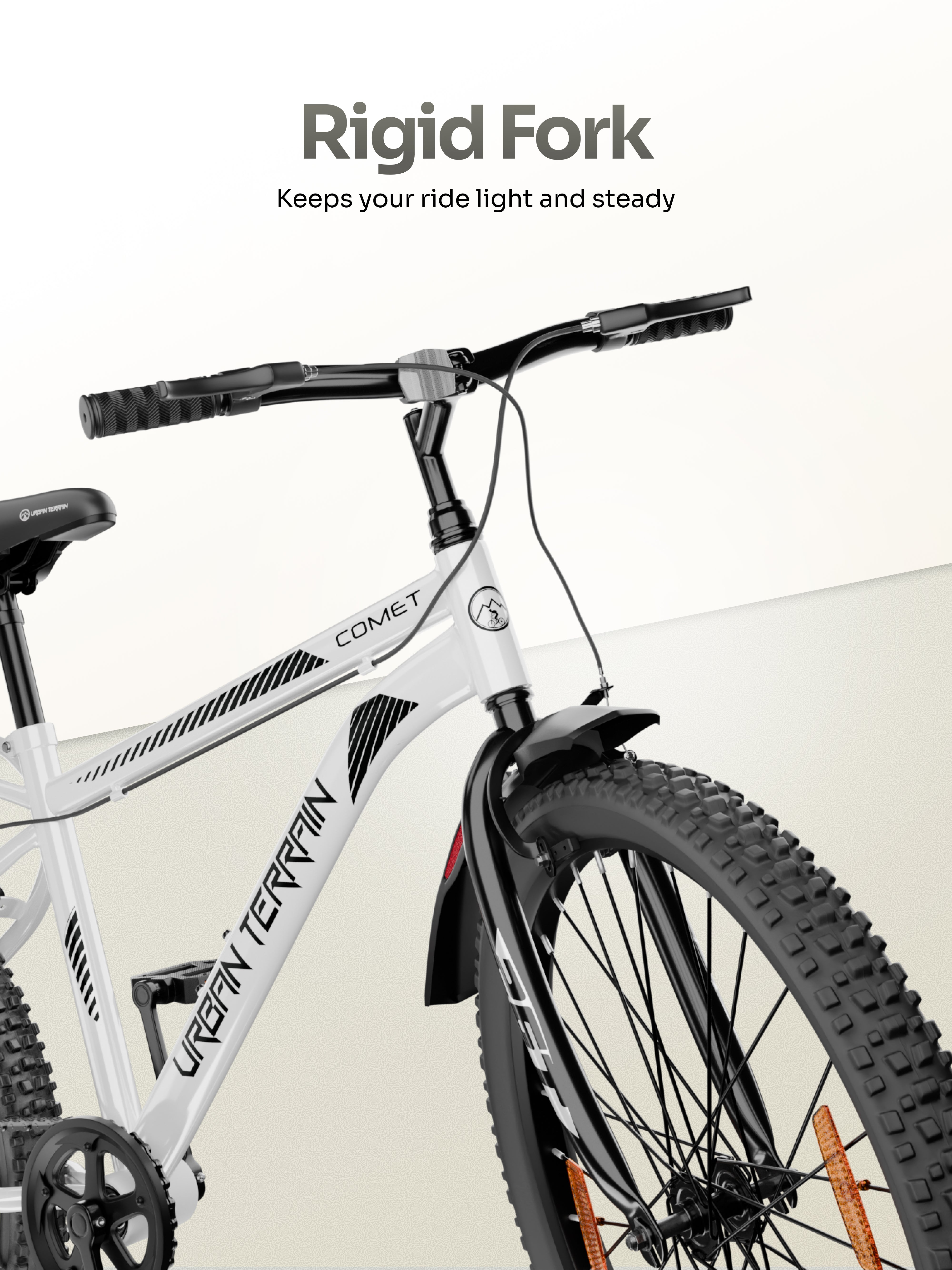 Urban Terrain Comet 26T Single Speed Steel Mountain Bike with Inbuilt Carrier (White)