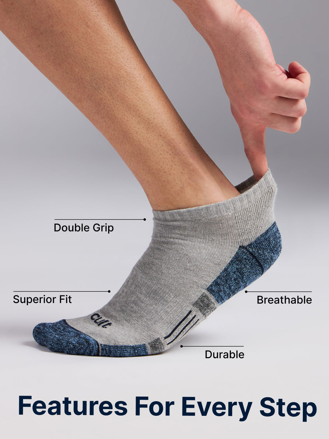 Sports Low Ankle Pack of 3 Grey,White & Black Men's Cotton Socks