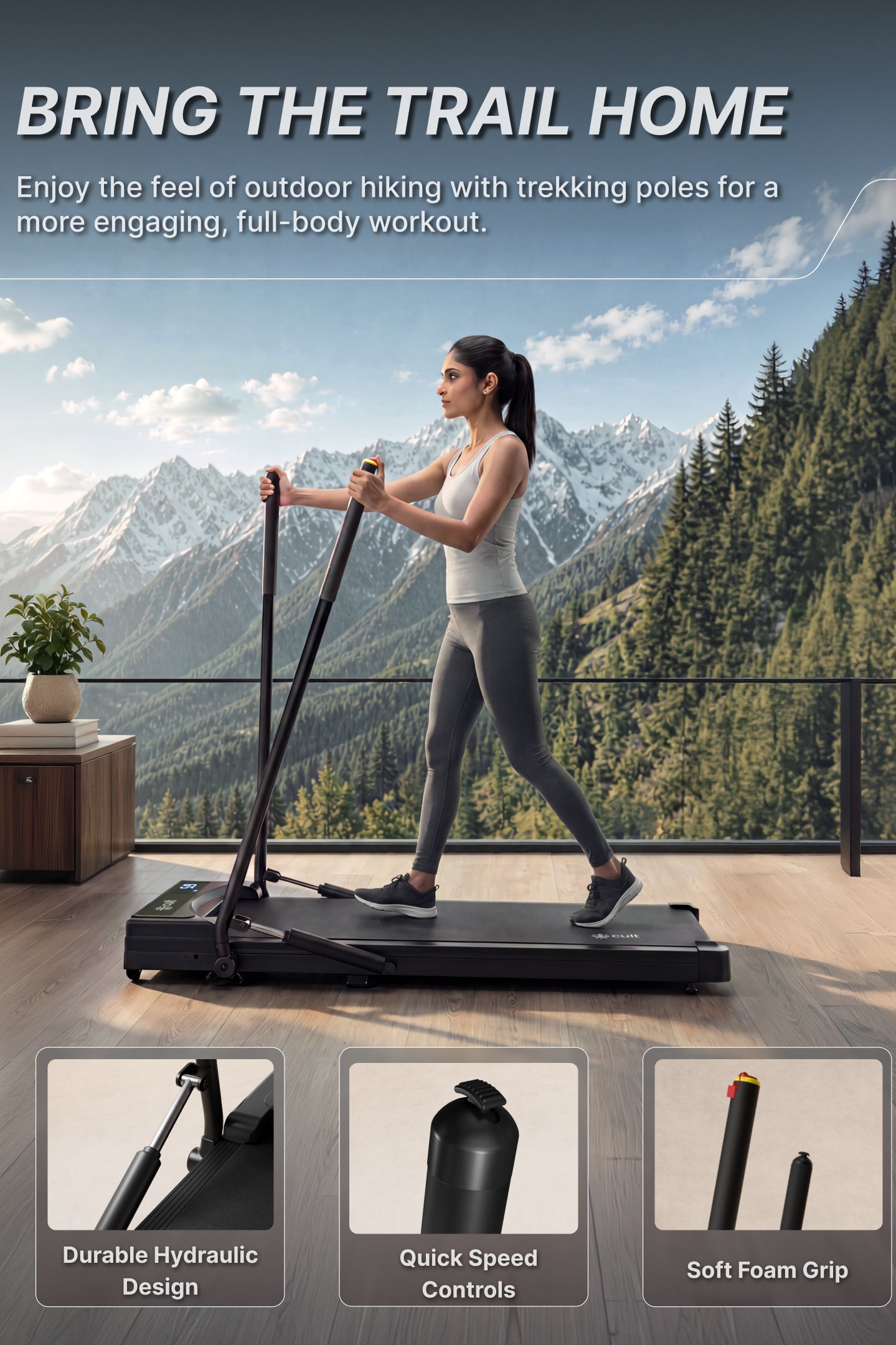 Cult Walking Pad with Trek Motion for Home | 4 HP BLDC Motor | 2-Level Manual Incline | LED Display | 130 kg Weight Capacity | Foldable & Portable