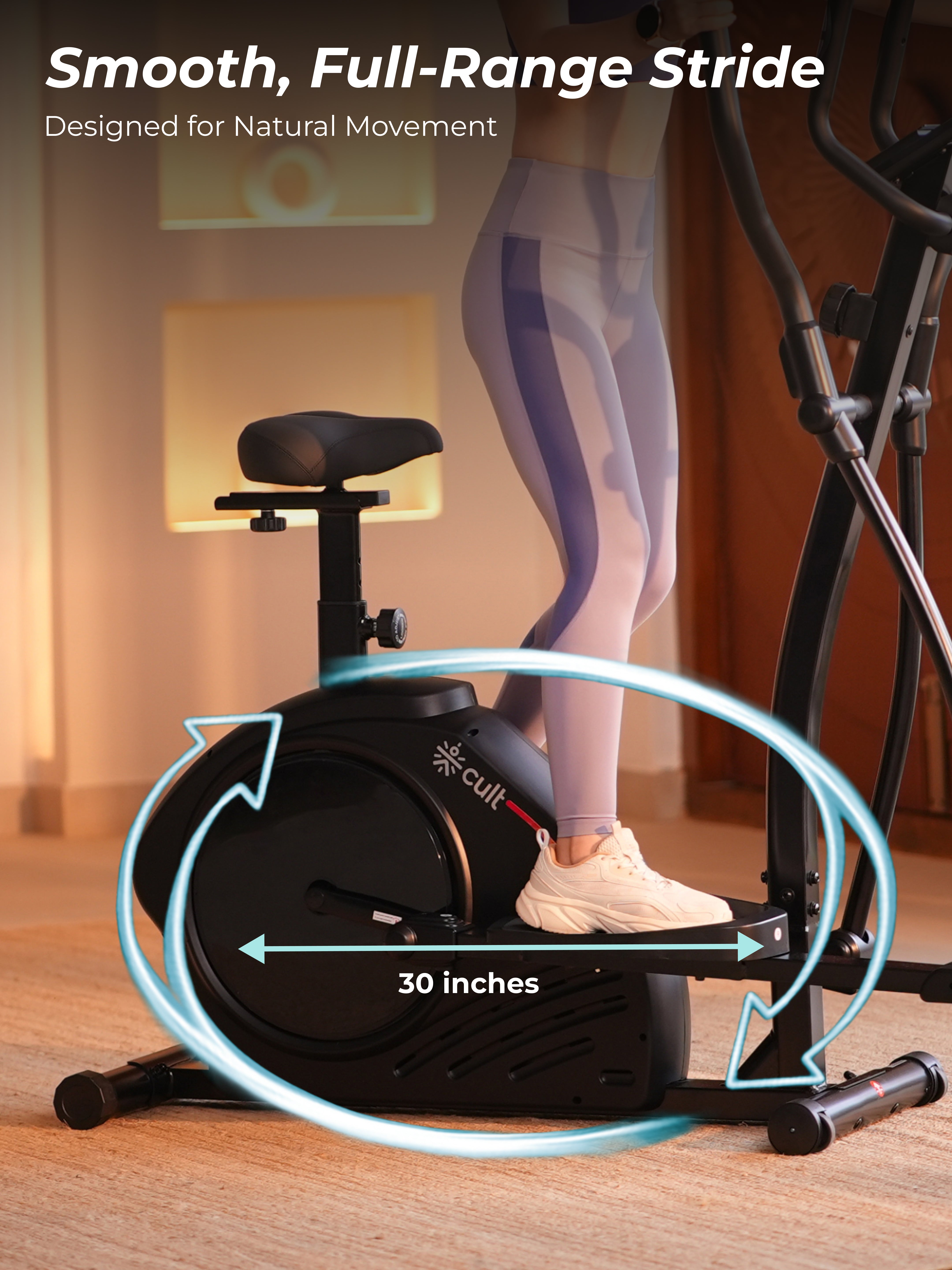 Cult SmartCrossPrime Magnetic Elliptical Trainer | 6Kg Flywheel | Max Weight: 140Kg | Home Use Cross Trainer - Black