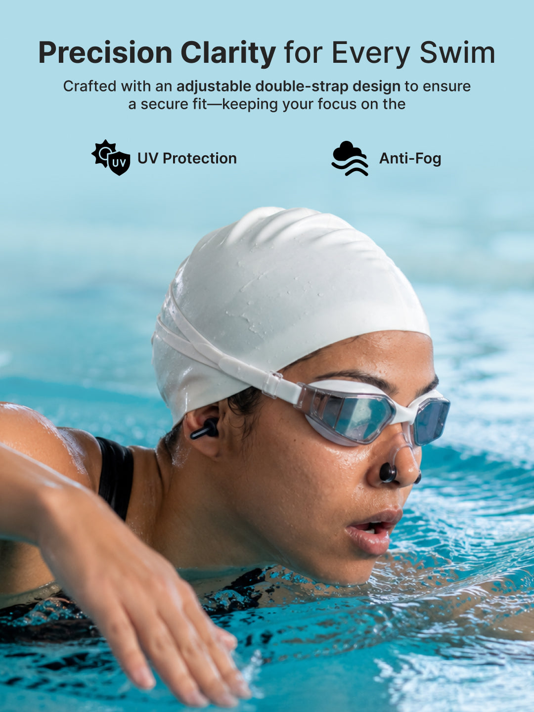 Cult Premium Swimming Kit, Anti-Fog Goggles, Silicone Swim Cap, Nose Clip, Ear Plugs & Premium Carry Box, White