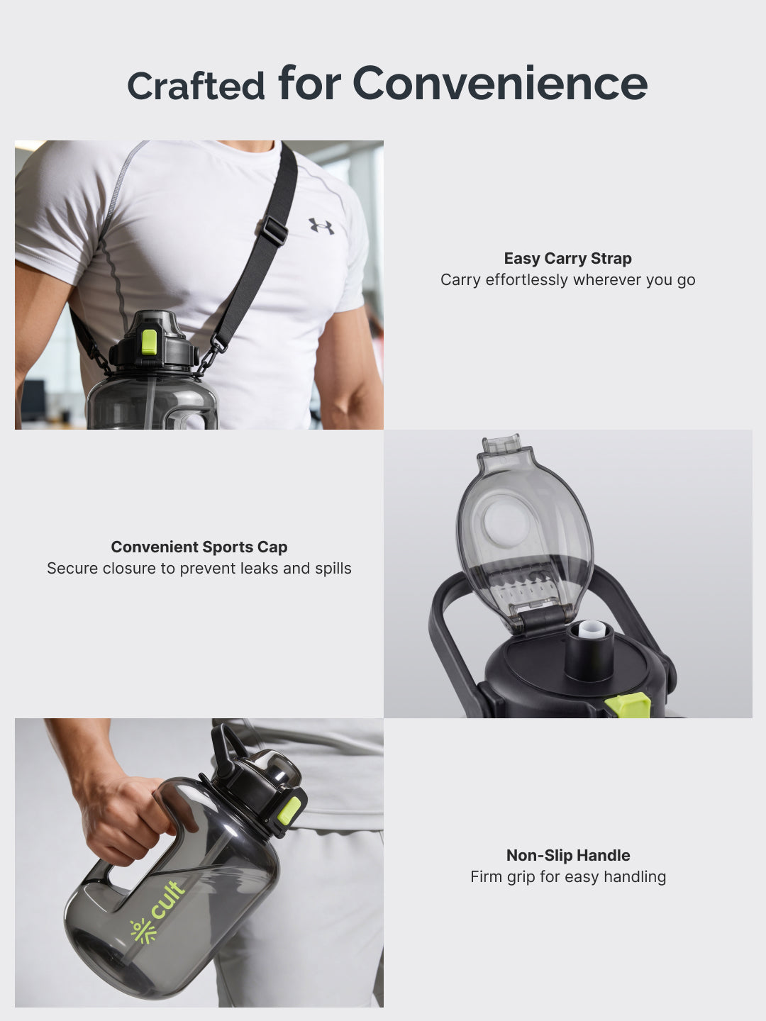 Cult 3L Hulk Gallon Water Bottle with Straw & Strap BPA-Free Leakproof Gym Bottle 3000ml Large Capacity Hydration Bottle (Black)