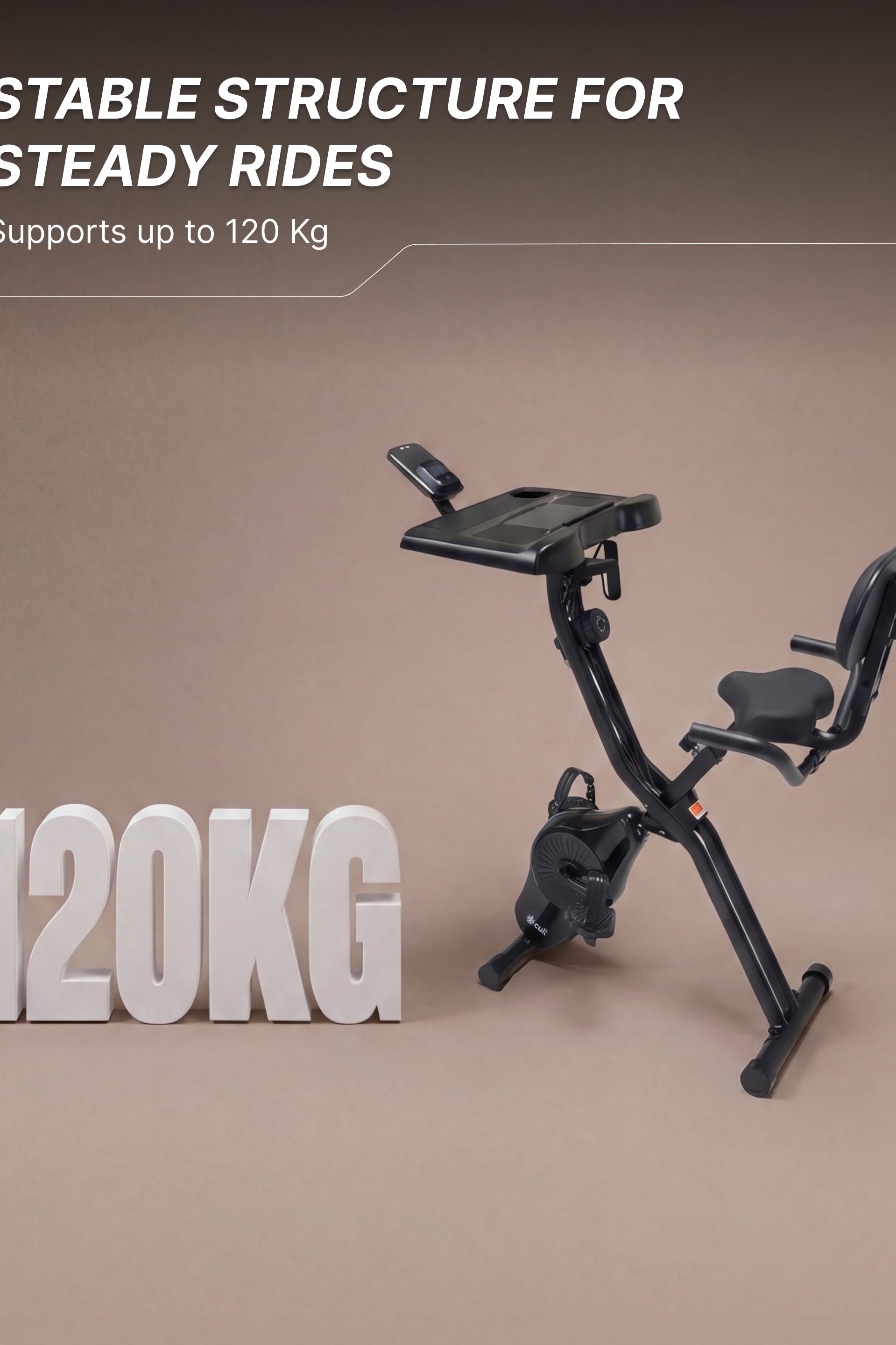 Cult X-Bike with Table | Sturdy & Stable Design | Foldable Exercise Cycle for Home | 8-Level Magnetic Resistance | Adjustable Seat | LCD Display | Laptop & Tablet Desk | 120 kg Capacity - Black