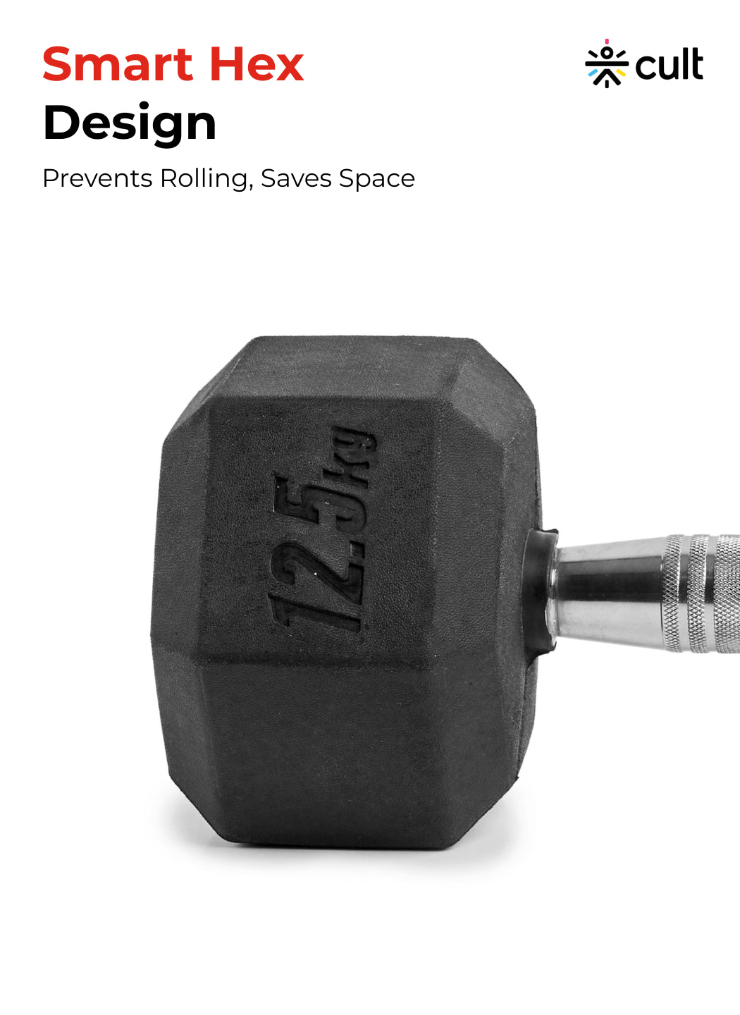 Cult 12.5Kg Hex Dumbbells For Home & Gym Exercises, Set of 2, (Black)