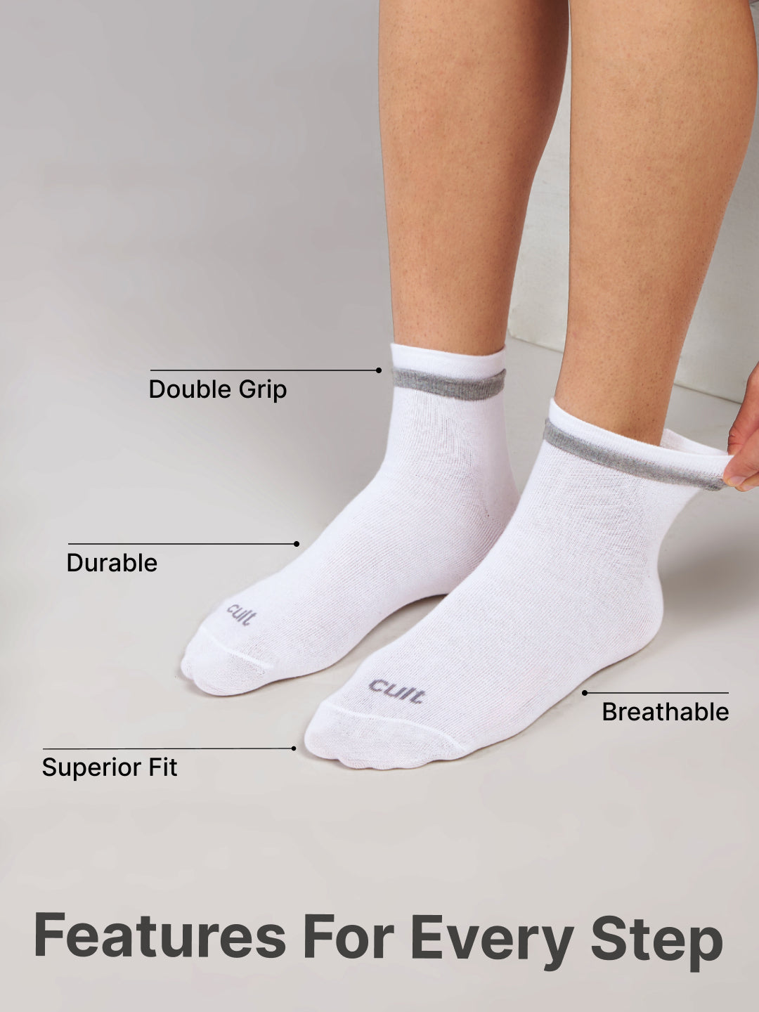 Casual Ankle Length Pack of 3 White Men's Cotton Socks