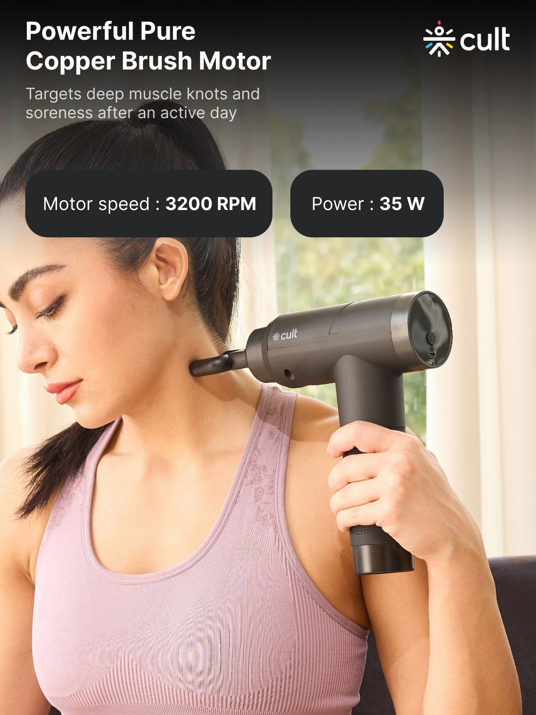 Cult Volt Pro, Full Body Professional Gun Massager, 4500 mAh battery, QuietMotion Tech, Deep Tissue Percussions, 4 Interchangeable heads, 6 Speed levels, Silicone head, Carry Pouch.