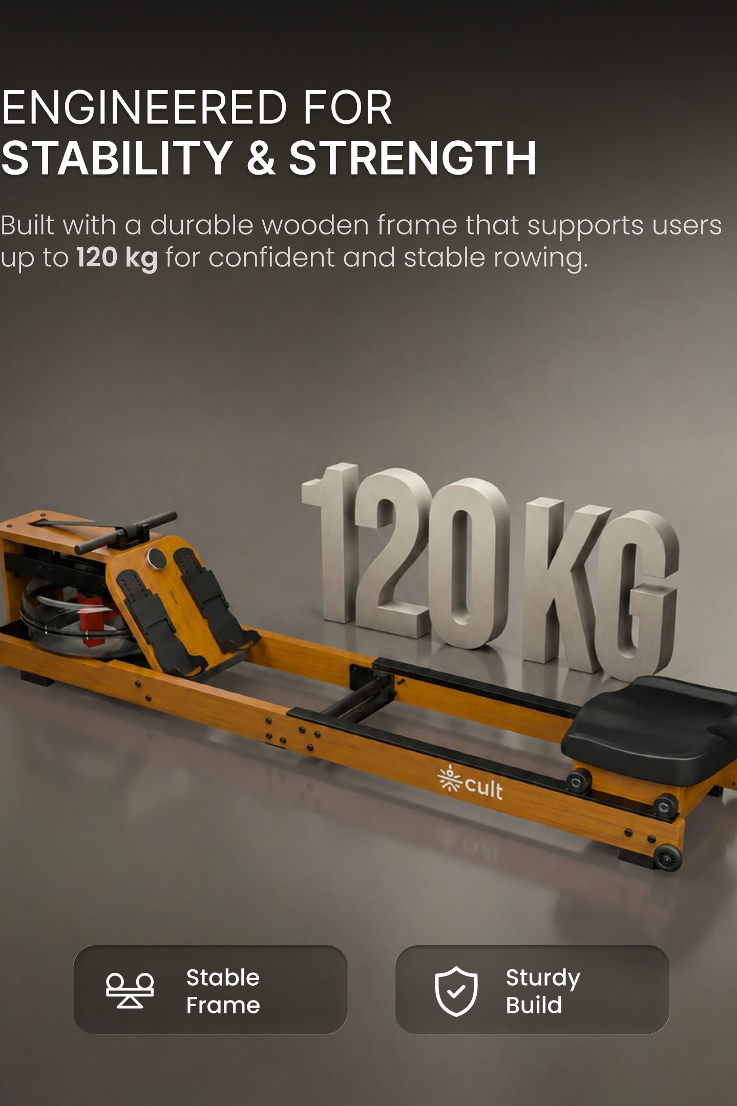 Cult Smart Water Rowing Machine for Home Gym | Dual Resistance | 32-Level Magnetic Resistance | Foldable Wooden Rowing Machine | 120 kg Capacity | Compact & Foldable Design