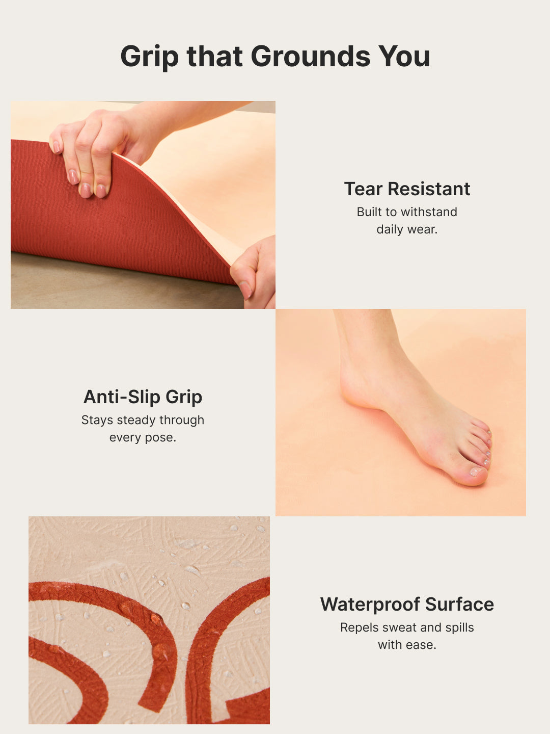 Cult TPE Yoga Mat 6mm with Carry Bag and Strap Non-Toxic Latex-Free; Anti-Slip; Extra-Thick Cushioning; Tear-Resistant; Travel Strap - Beige Pink