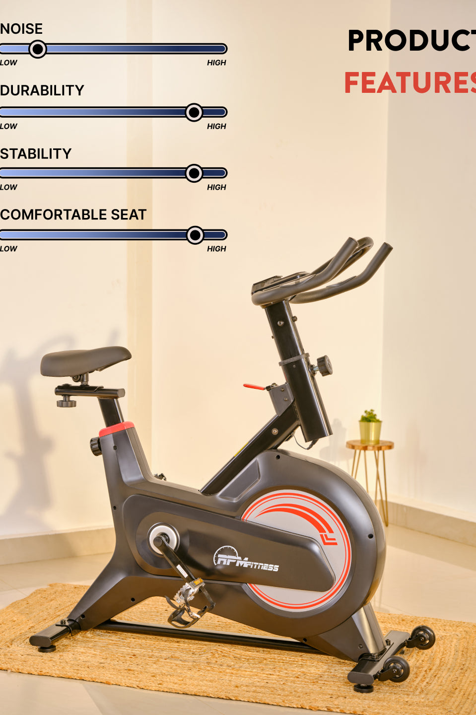 RPM600 NoiseFree Spinbike | 6kg Flywheel | Max Weight 110kg | 8 Level Magnetic Resistance | Black & White (with 6 months extended warranty)
