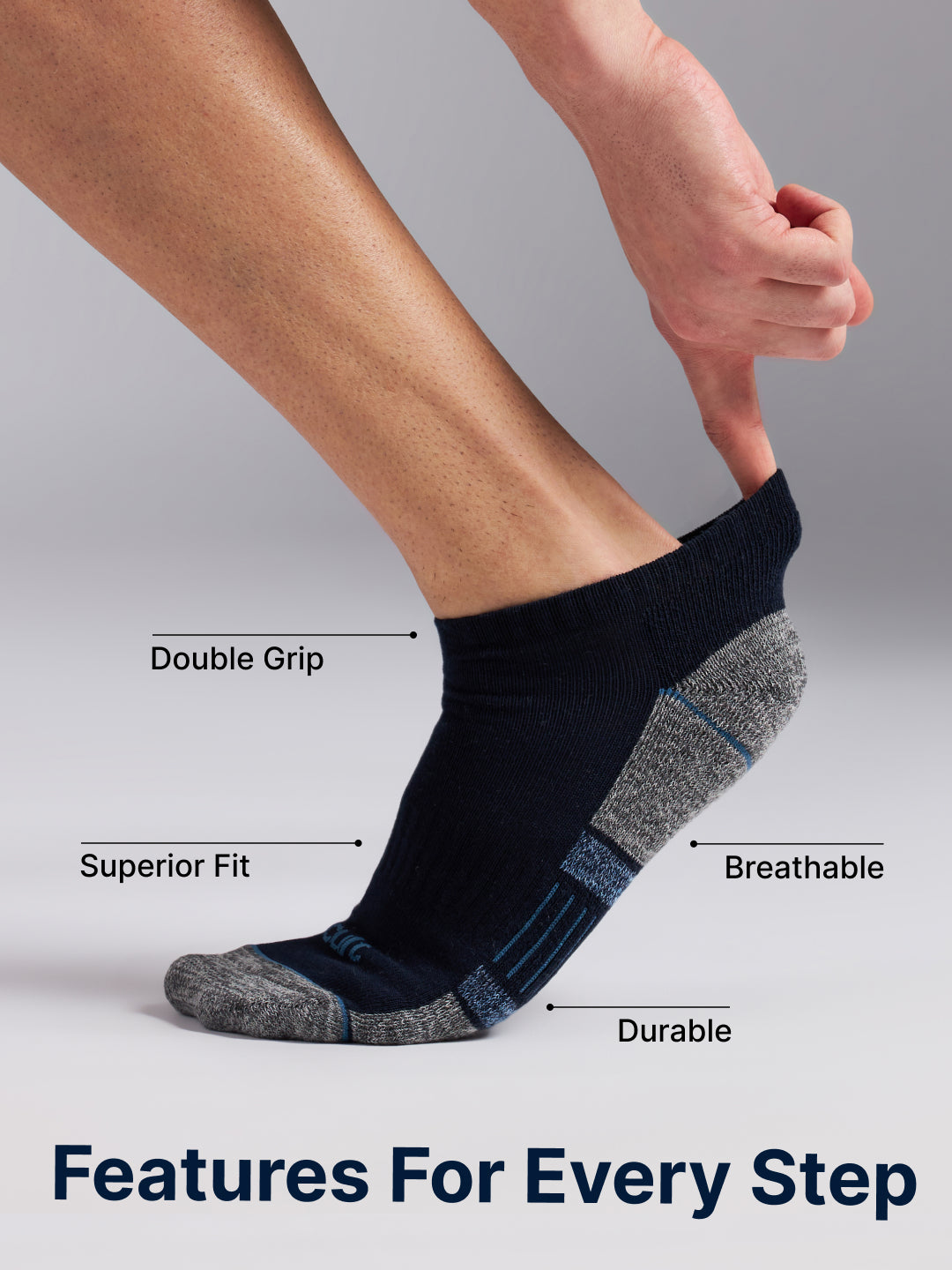 Sports Low Ankle Pack of 3 Black,White & Grey Men's Cotton Socks