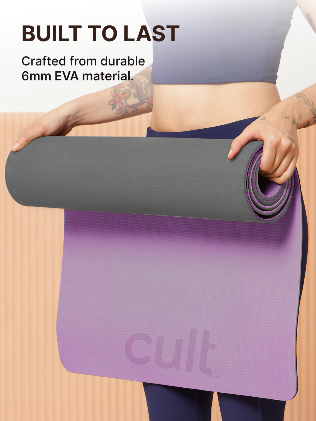 CULT EVA Yoga Mat 6mm with Carry Strap Dual Color Lavender, Anti-Slip, Lightweight & Durable Exercise Mat for Yoga, Pilates, Meditation, Gym & Home Workouts