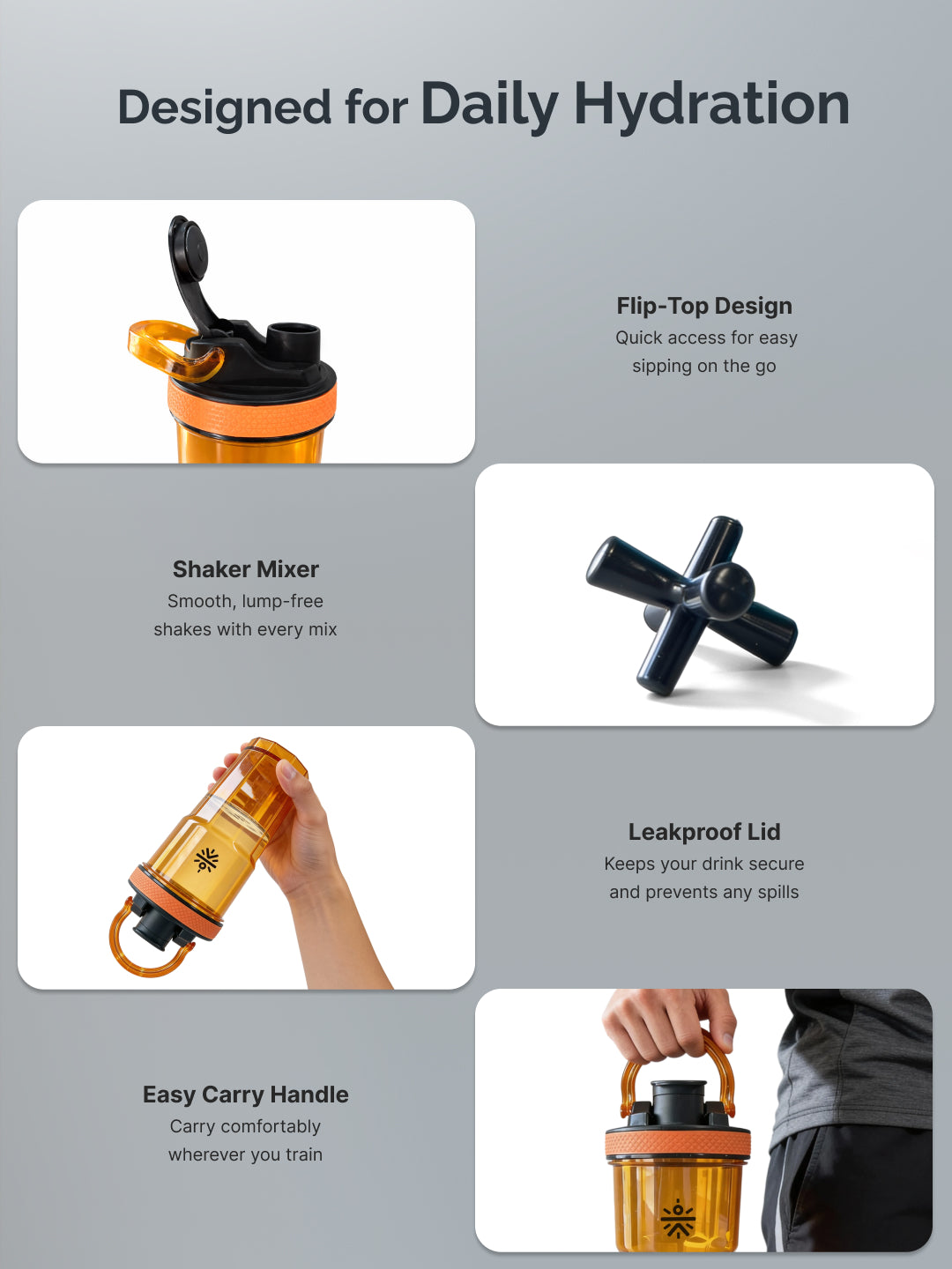 CULT FrostBlend Shaker Bottle, Premium Leak-Proof Multipurpose Shaker for Workout & Daily Use (Orange 600ml)