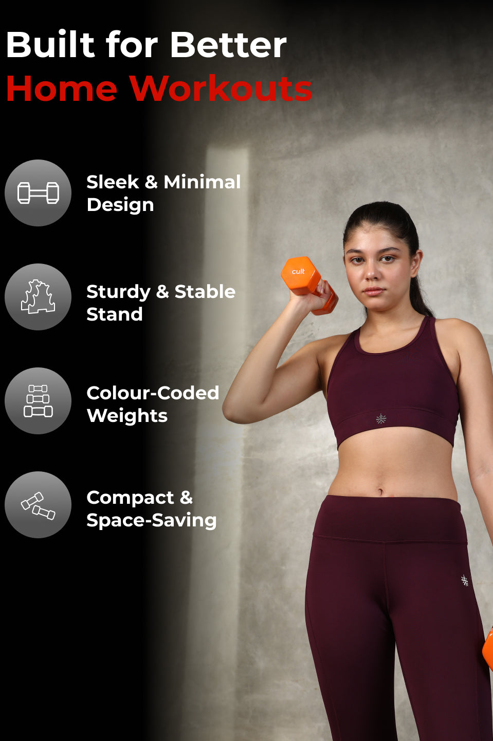 Cult Vinyl Dumbbells Combo for Home Gym Exercise (2kg + 3kg + 5kg Set) 20kg | Dumbbells with Rack