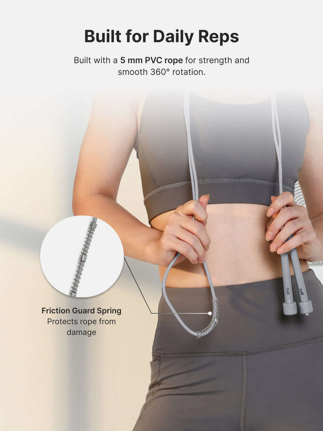 Pencil Skipping Rope for Workout & Training – Adjustable, Durable – Grey