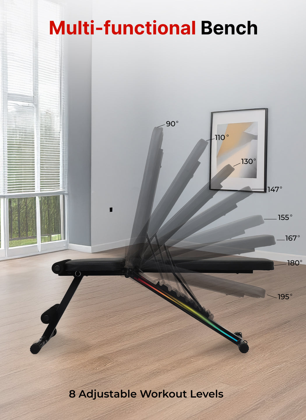 Cult Strivo Foldable Adjustable Workout Bench | 350Kg Max Weight | 8-Level Incline & Decline | High-Density Cushioning & Heavy-Duty Steel Frame Home Use Bench