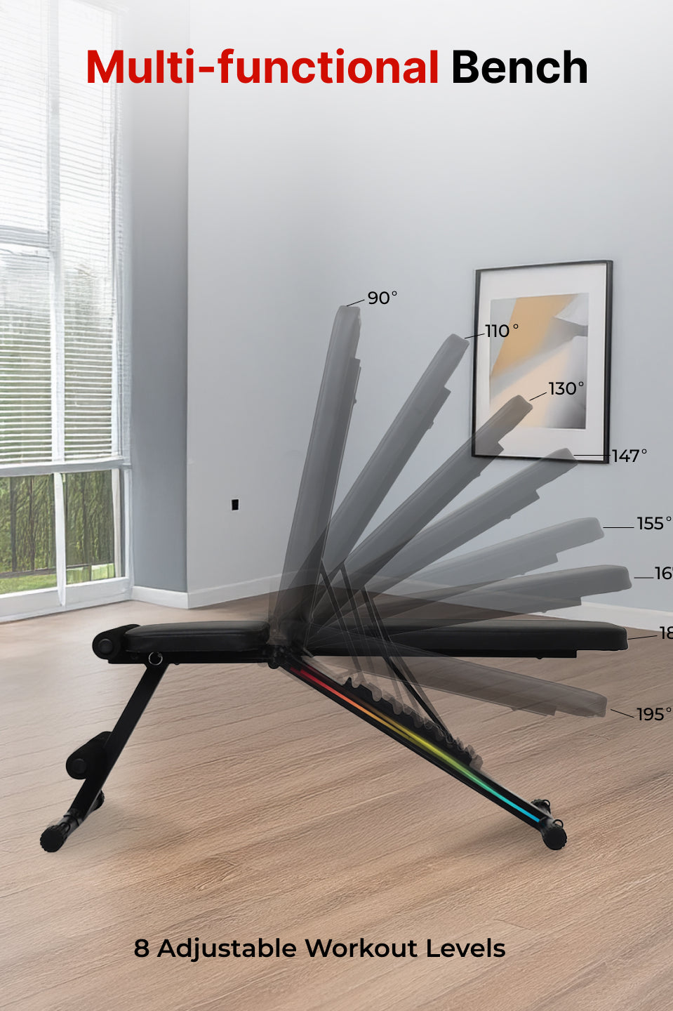 Cult Strivo Foldable Adjustable Workout Bench | 350Kg Max Weight | 8-Level Incline & Decline | High-Density Cushioning & Heavy-Duty Steel Frame Home Use Bench