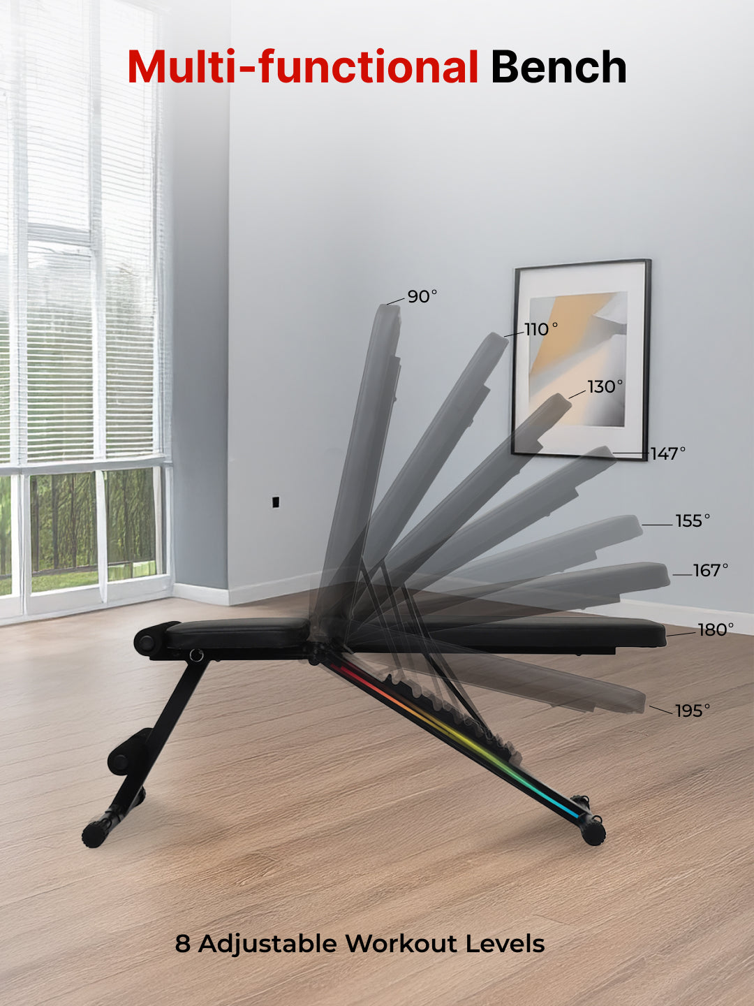 Cult Strivo Foldable Adjustable Workout Bench | 350Kg Max Weight | 8-Level Incline & Decline | High-Density Cushioning & Heavy-Duty Steel Frame Home Use Bench