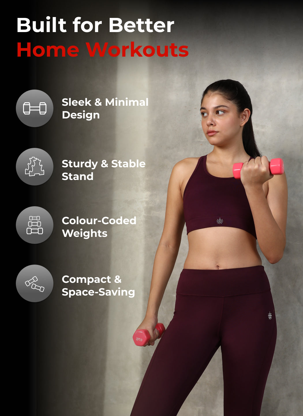 Cult Vinyl Dumbbells Combo for Home Gym Exercise (1kg + 3kg + 4kg Set) 16kg | Dumbbells with Rack