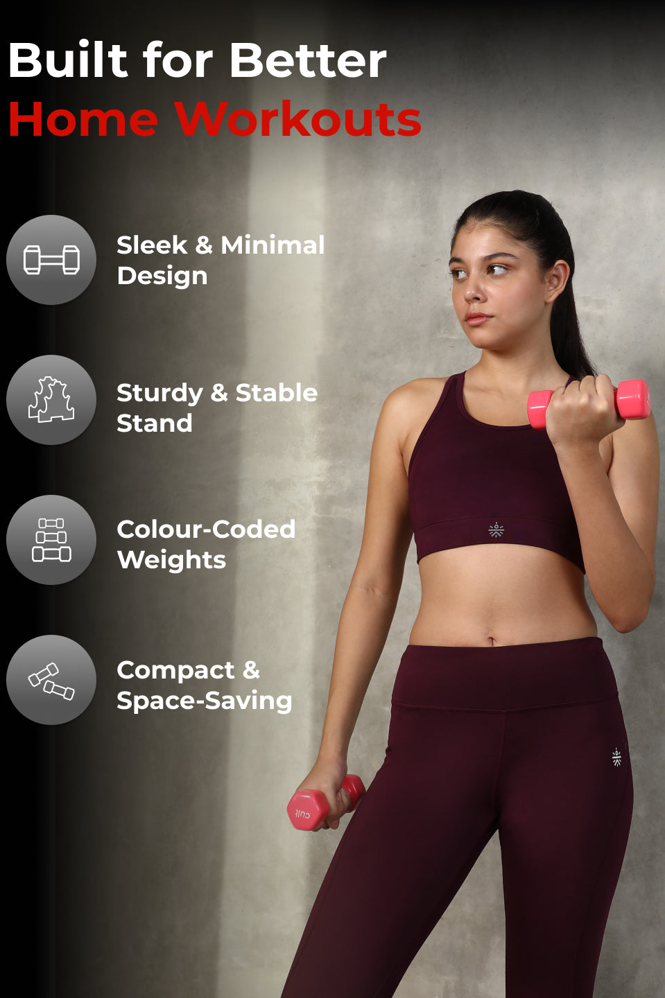 Cult Vinyl Dumbbells Combo for Home Gym Exercise (1kg + 3kg + 4kg Set) 16kg | Dumbbells with Rack