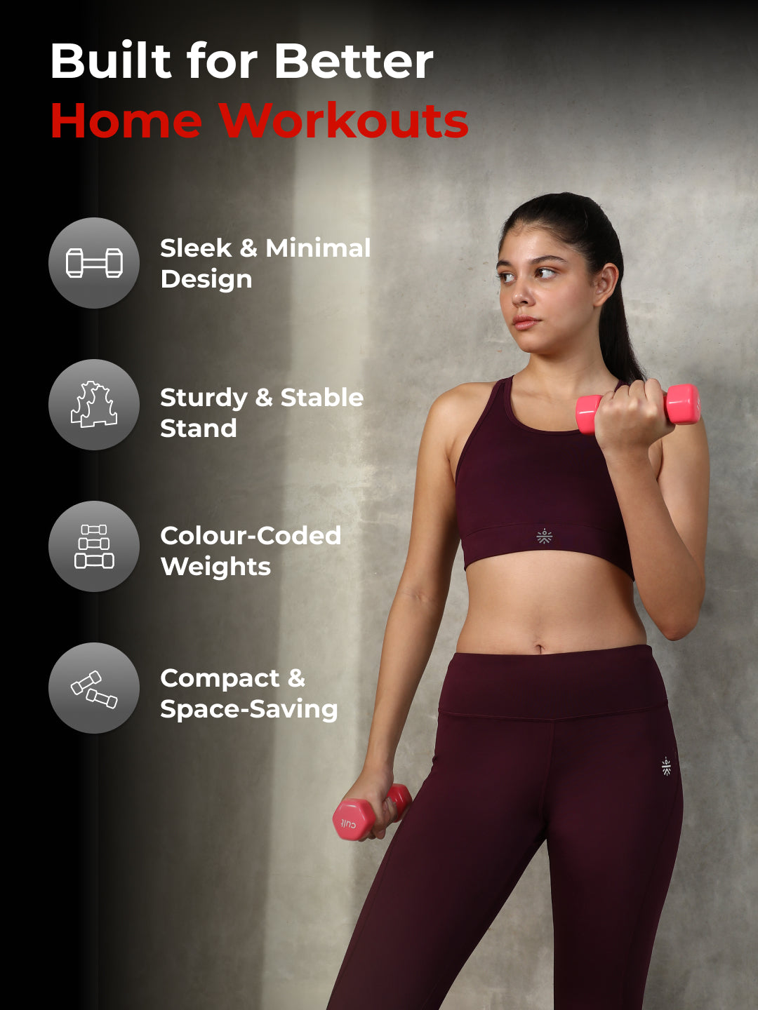 Cult Vinyl Dumbbells Combo for Home Gym Exercise (1kg + 3kg + 4kg Set) 16kg | Dumbbells with Rack