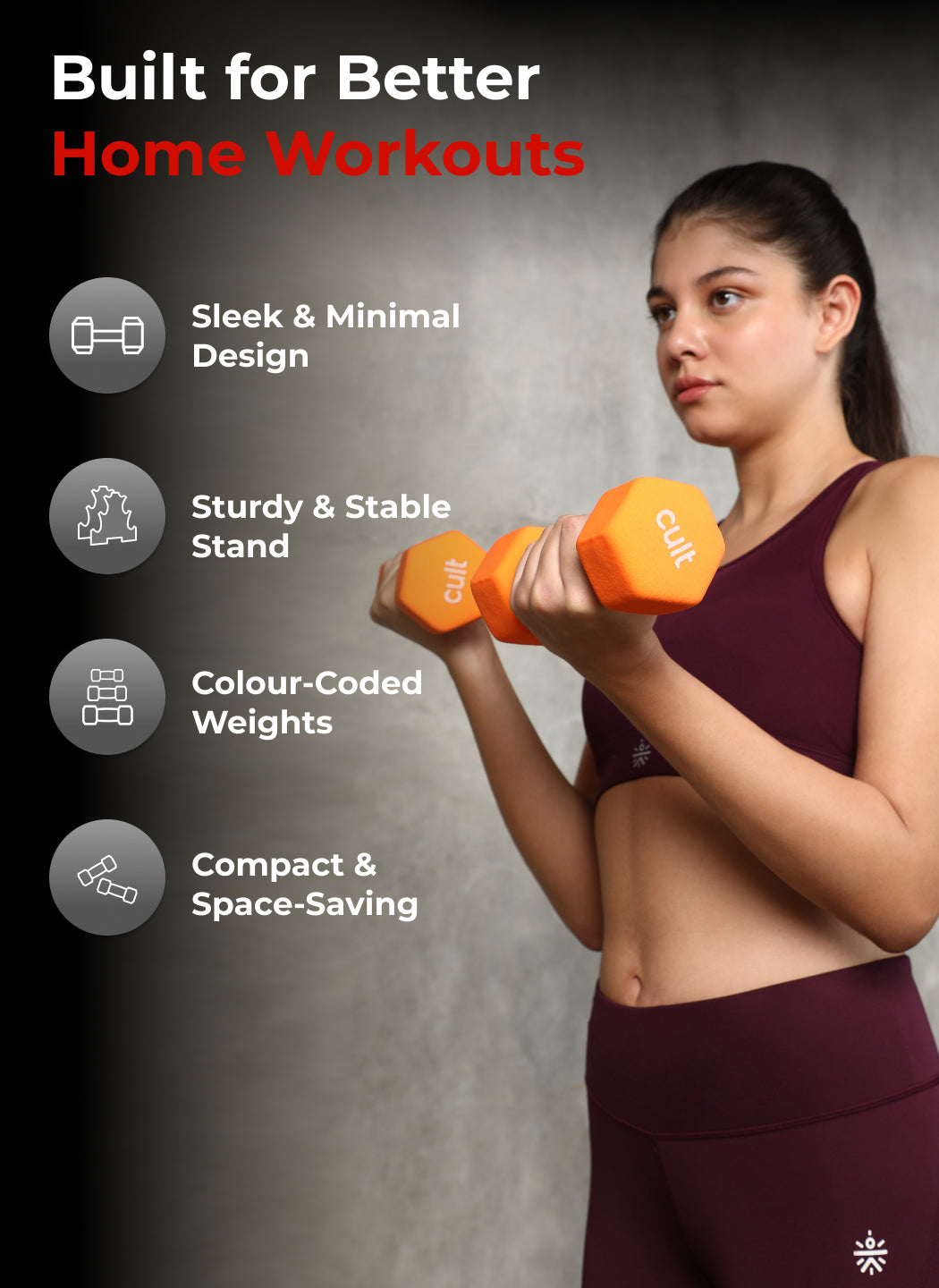 Cult Neoprene Dumbbells Combo for Home Gym Exercise (2kg + 3kg + 5kg Set) 20kg | Dumbbells with Rack