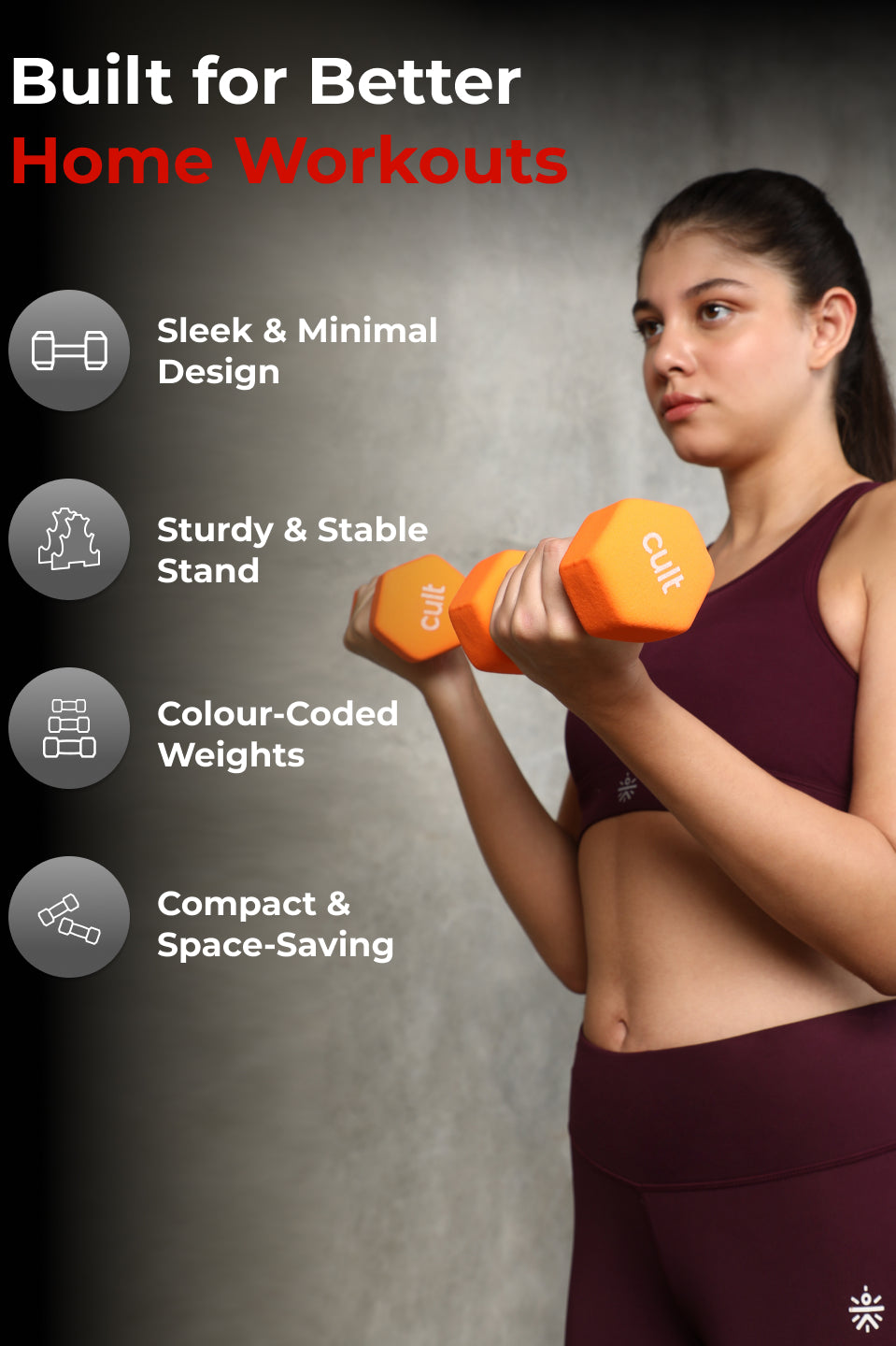 Cult Neoprene Dumbbells Combo for Home Gym Exercise (2kg + 3kg + 5kg Set) 20kg | Dumbbells with Rack