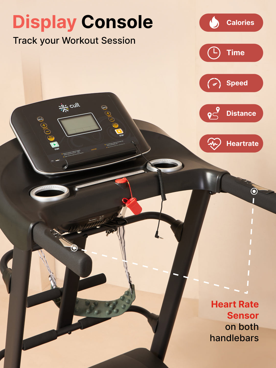 CultRunM4Auto 5 HP Peak Treadmill | 15-level Auto-Incline & Massager | Max Weight-120kg | Max Speed-14.8kmph (with 6 Months Extended Warranty)