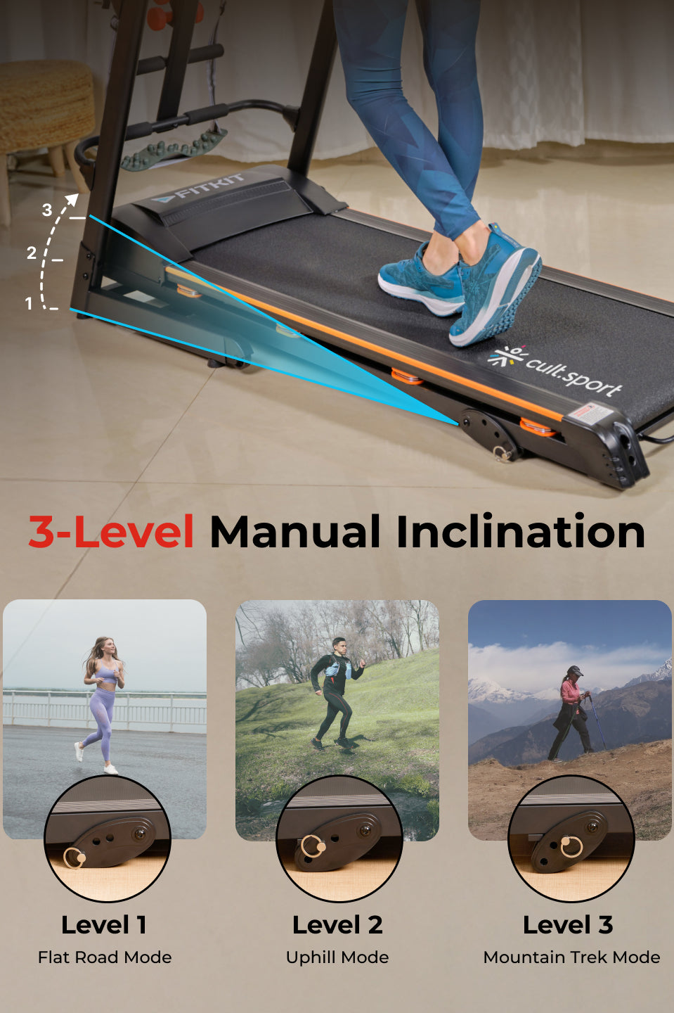 FT100M Treadmill 4.5HP | Massager | 3-level Manual-Incline | Max Weight-110kg | Max Speed-14.8kmph (with 6 months extended warranty)