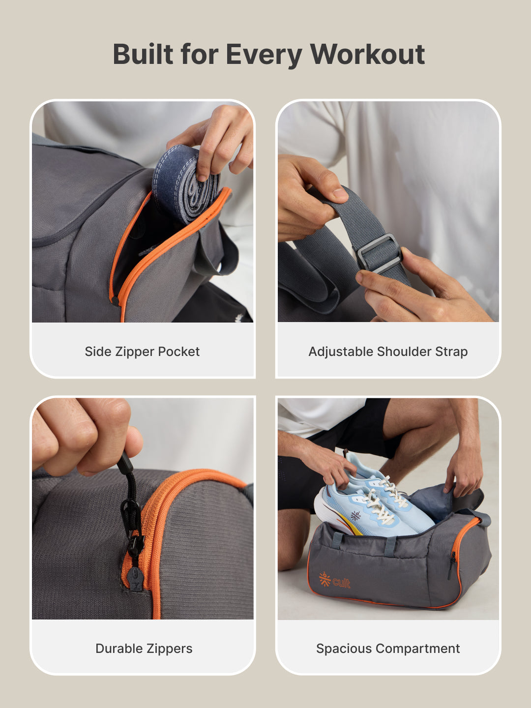 Foldable Duffle Bag 25L with Adjustable Strap Grey