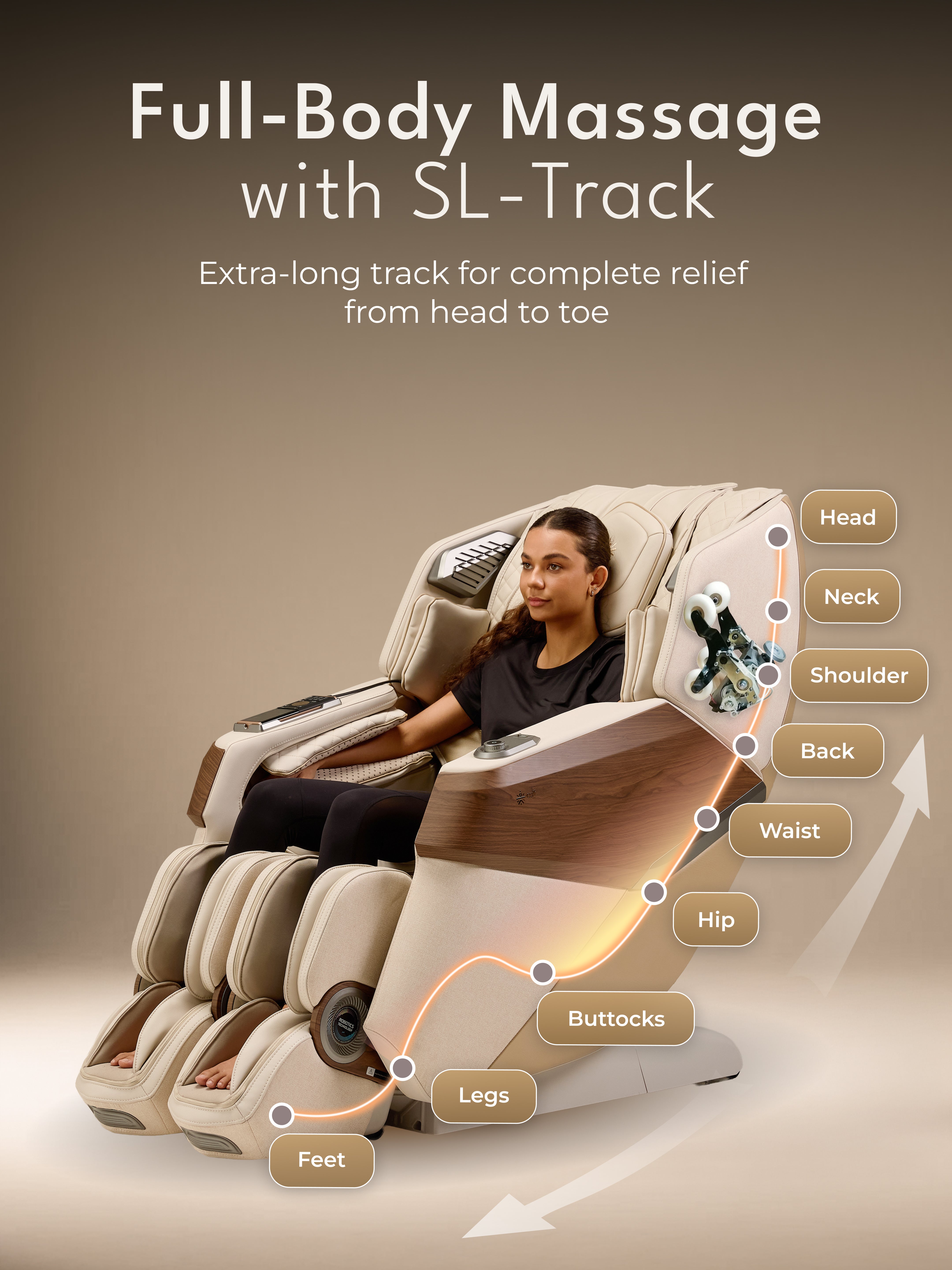 CULT Riviera Advanced 4D Massage Chair with Rovo Walking Technology | Extended SL Track | Zero Gravity | 23 Auto Modes | 6 Massage Techniques | Back & Leg Heating