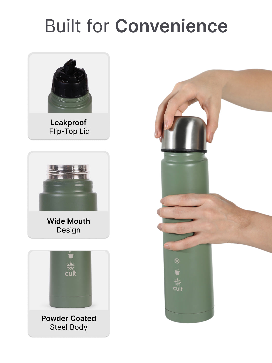cult Stainless Steel Vacuum Bottle 1000 ML Double Wall Insulated Thermos