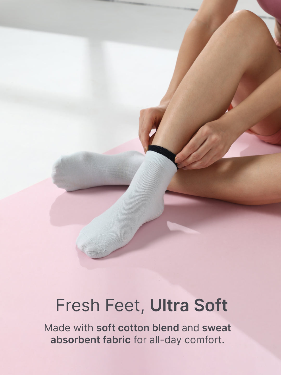 Yoga Anti-skid Ankle Length Pack of 2 Powder Blue & Olive Unisex Cotton Socks