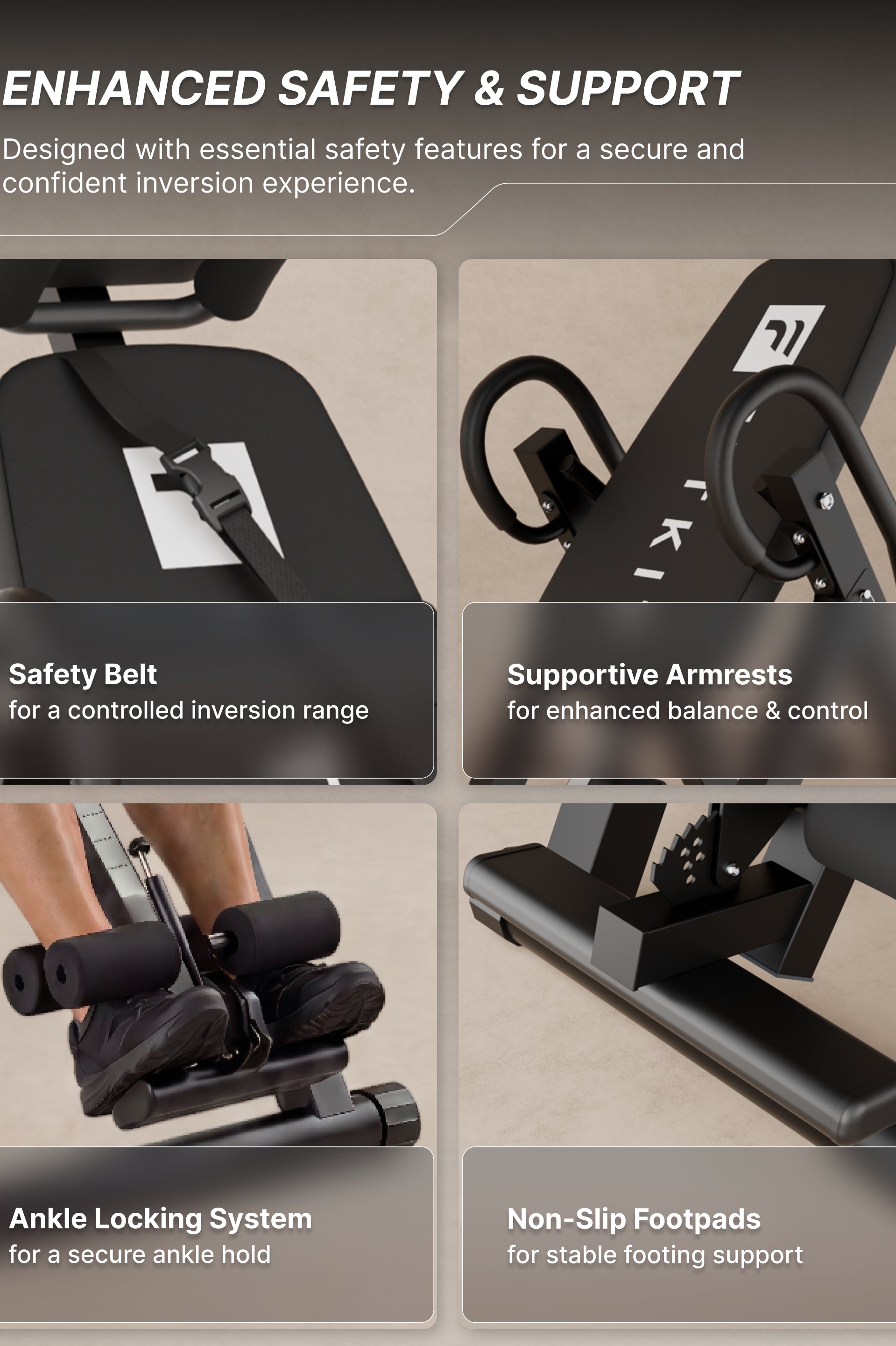 Fitkit by cult Inversion Table | 4 Inversion Positions | 120 Kg Weight Support | Adjustable Height | Safety Belt & Ankle Locking System | Back Stretching & Spine Decompression Equipment | Foldable Compact Home Fitness Tool