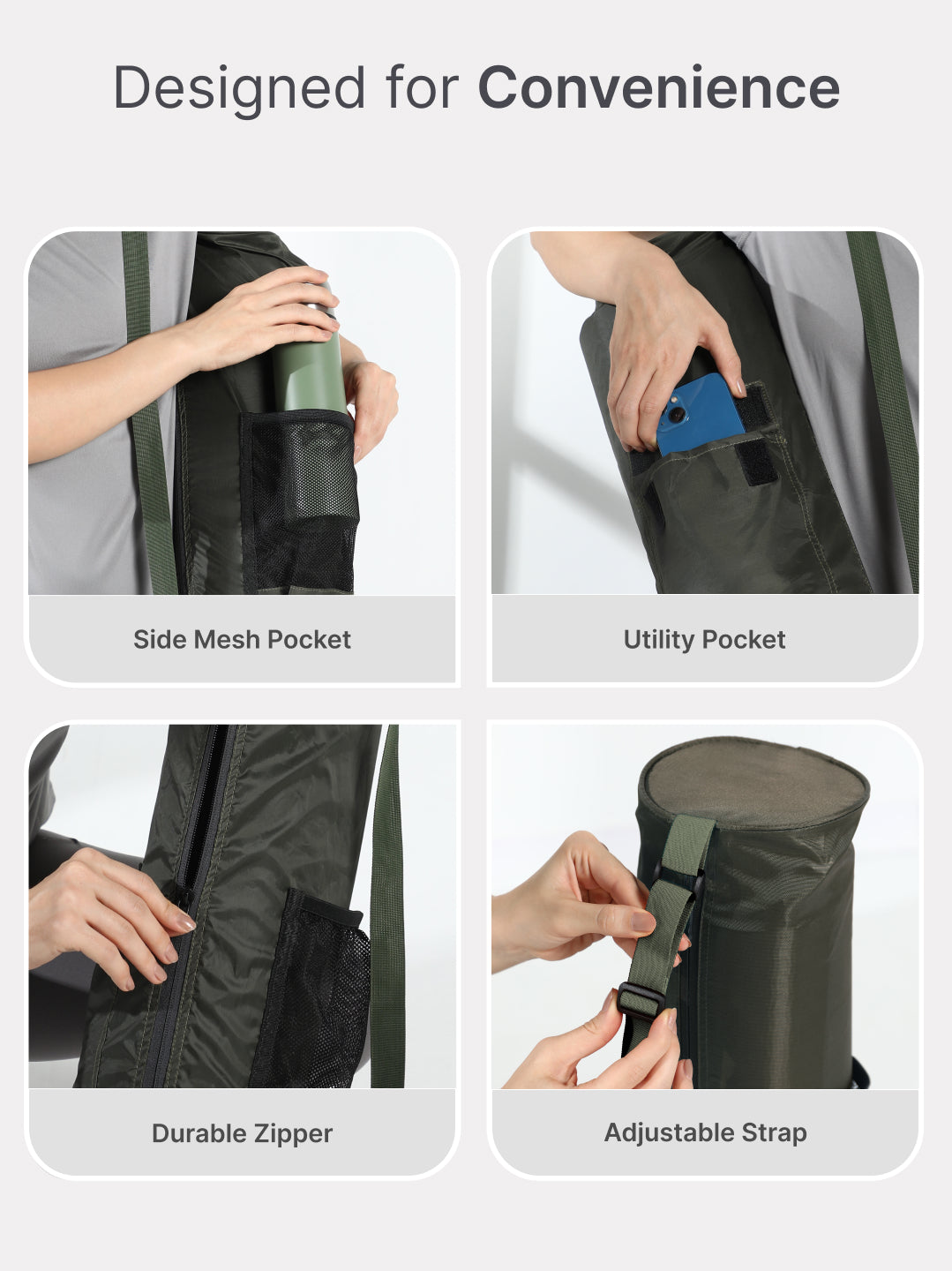 cult Yoga Mat Bag Olive with Adjustable Shoulder Strap Fits Up to 6mm Mat