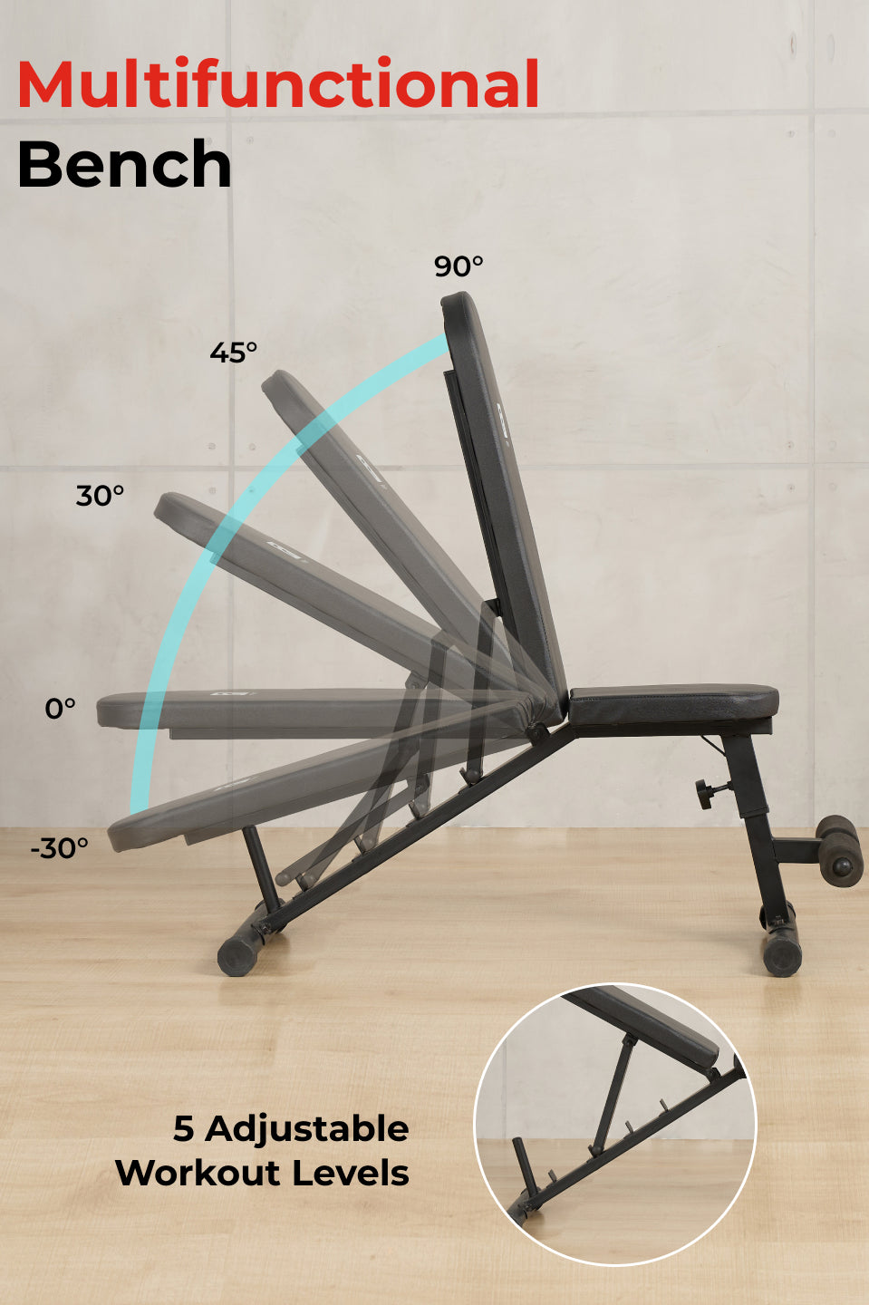 FITKIT by Cult Adjustable Bench for Home Workout with Leg Support | 350kg Weight Capacity