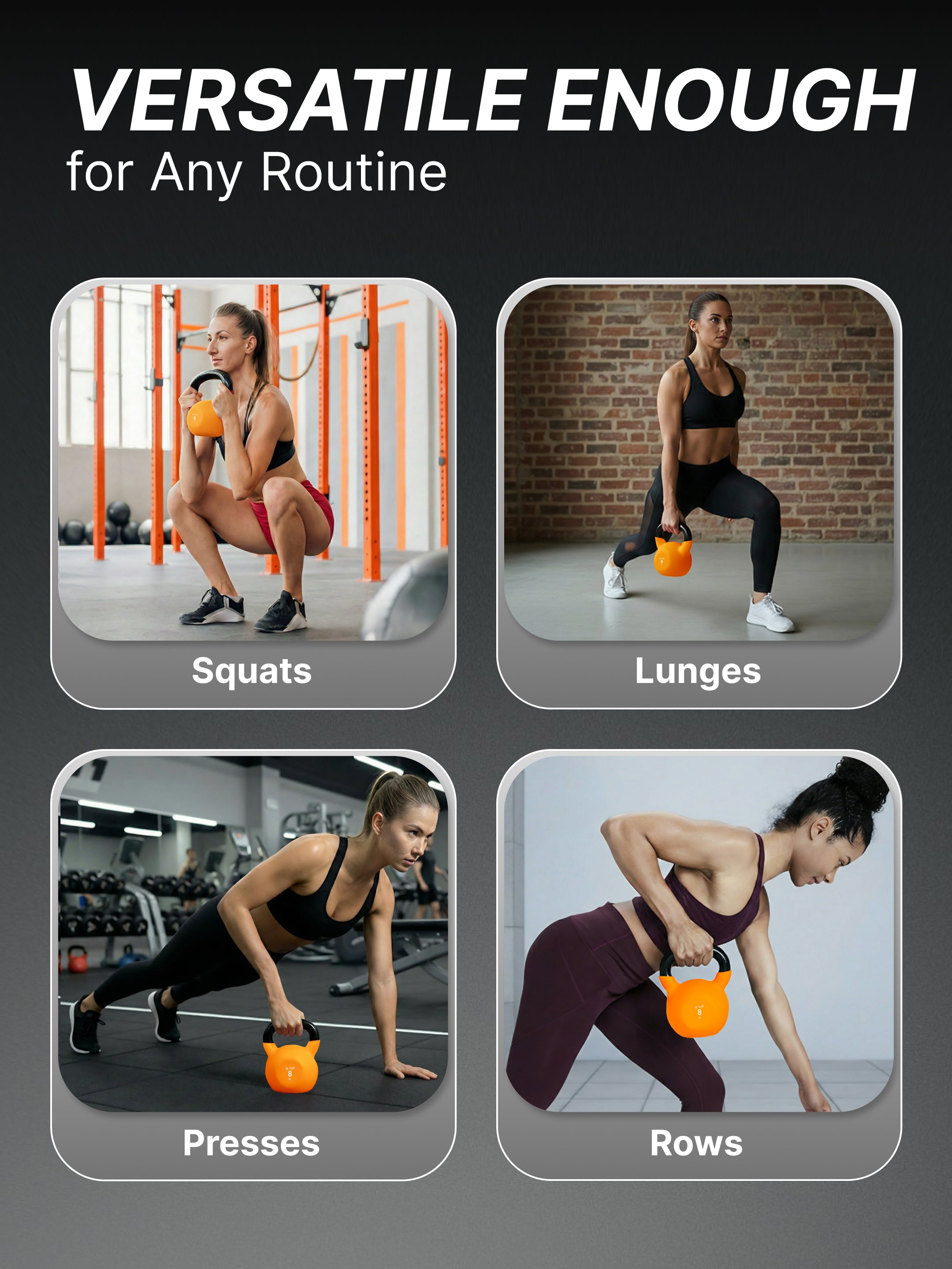 Cult 8kg Neoprene Anti-Slip Grip Colored Kettlebell for Home Workout - Orange