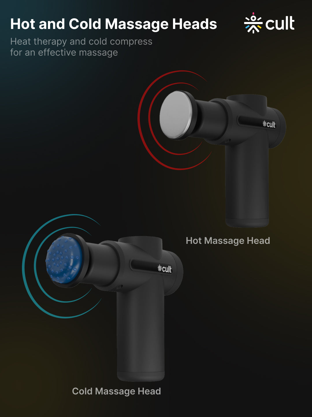 Cult Volt X, Full Body Professional Gun Massager with Hot and Cold Therapy, 3000mAh battery, QuietMotion Tech, 6 Interchangeable heads, 6 Speed levels, Silicone head, Carry Pouch.