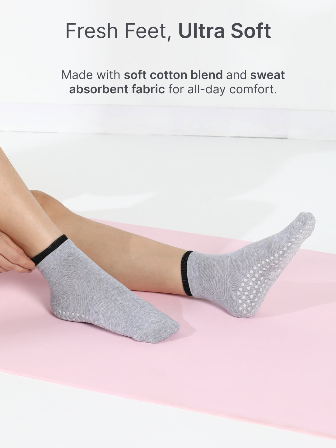 Yoga Anti-skid Ankle Length Pack of 2 Grey & Black Unisex Cotton Socks