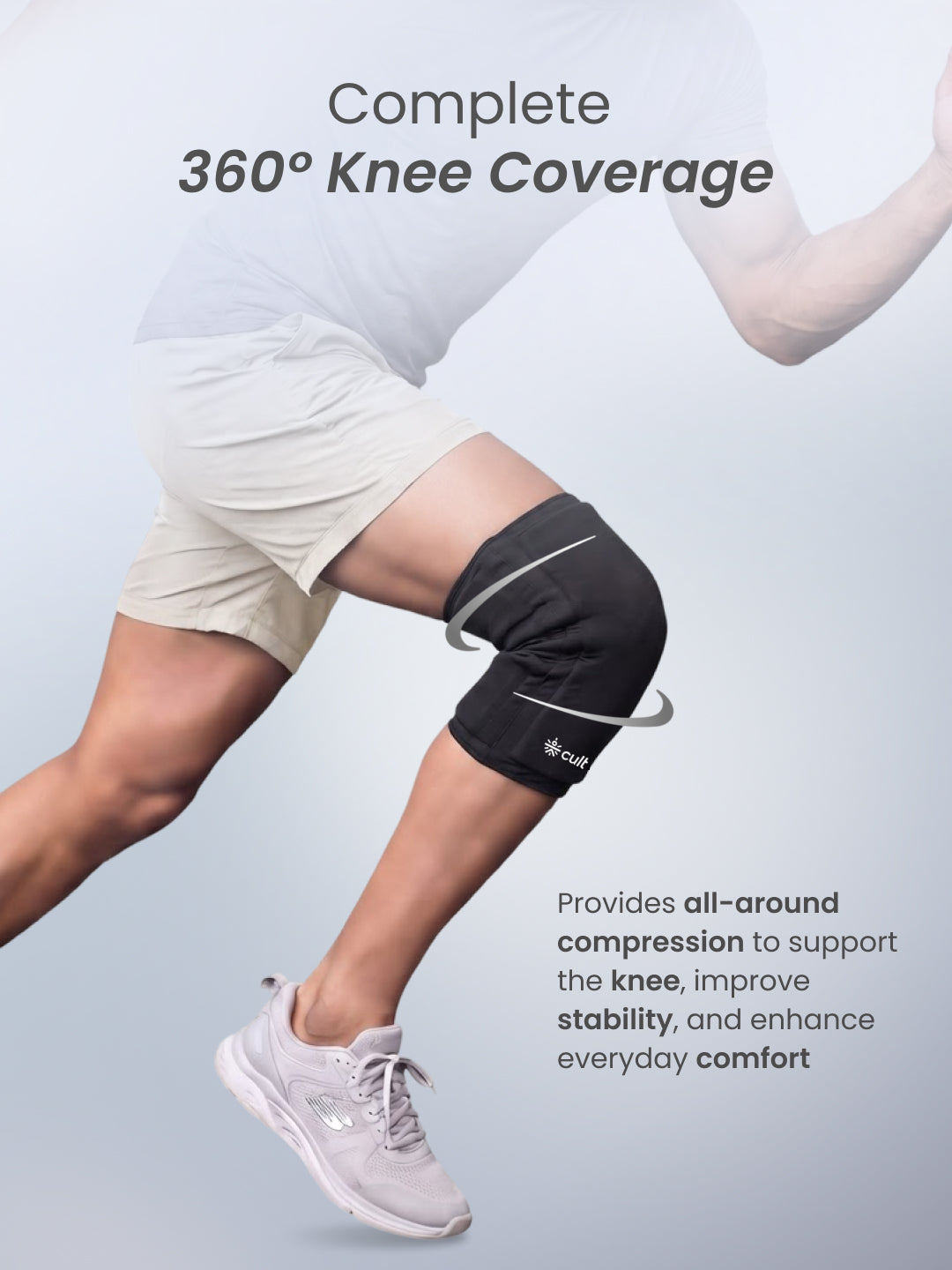 CULT Gel Knee Cap for Gym & Running | Compression Knee Support Brace with Silicon Patella Ring & Side Stabilizers for Joint Pain Relief & Sports (Black, S-M)