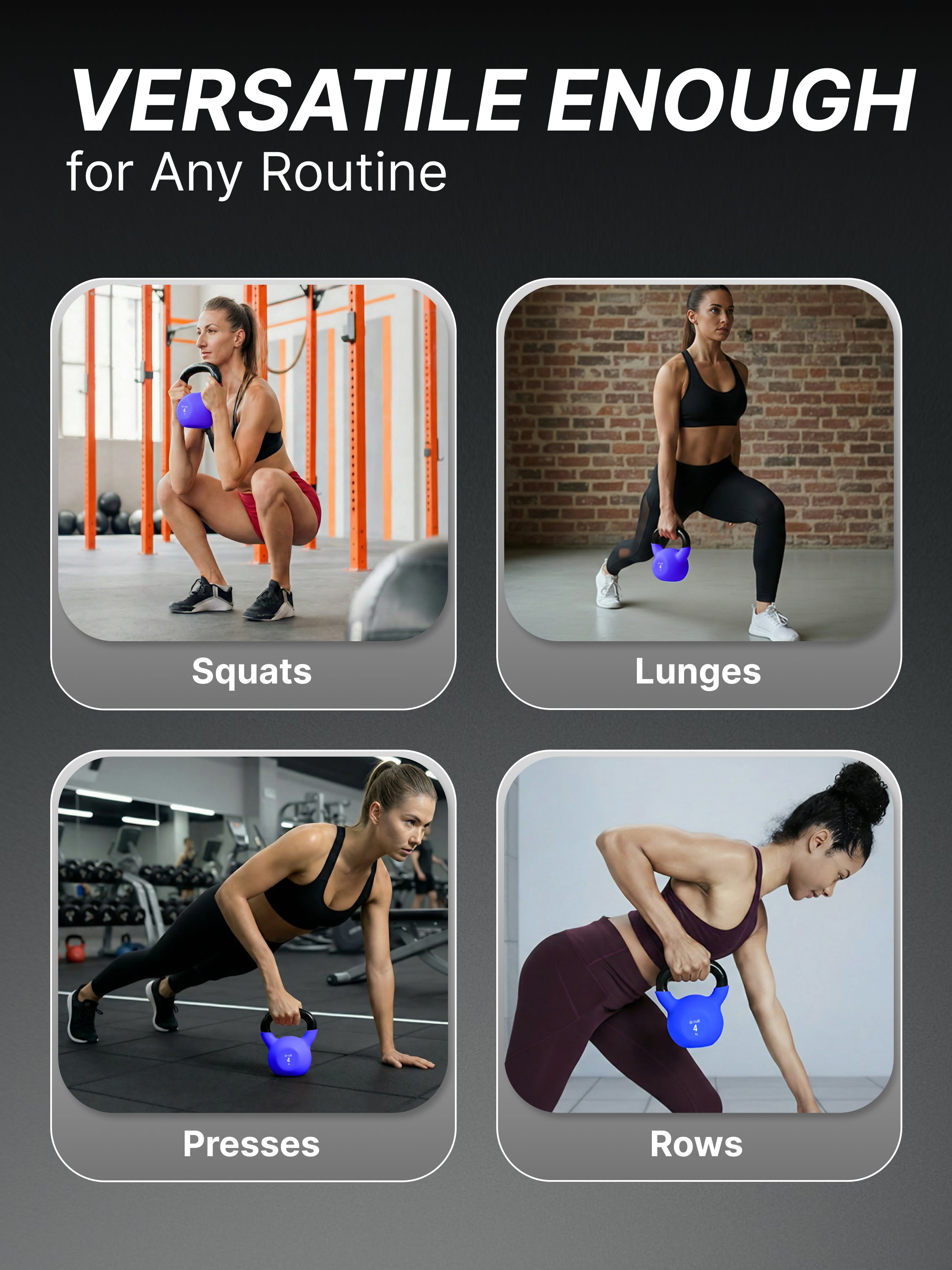 Cult 4kg Neoprene Anti-Slip Grip Colored Kettlebell for Home Workout - Blue