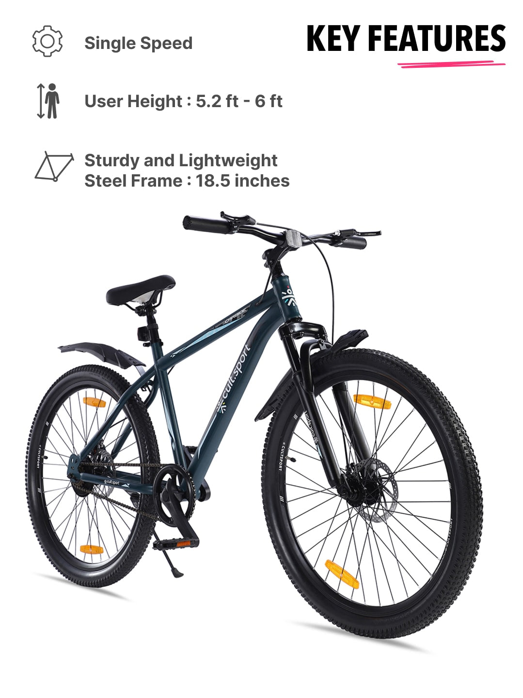 CARBIDE27.5TBLUE Steel Single Speed Mountain Cycle, Front Suspension, Disc Brake and Double Wall Rim