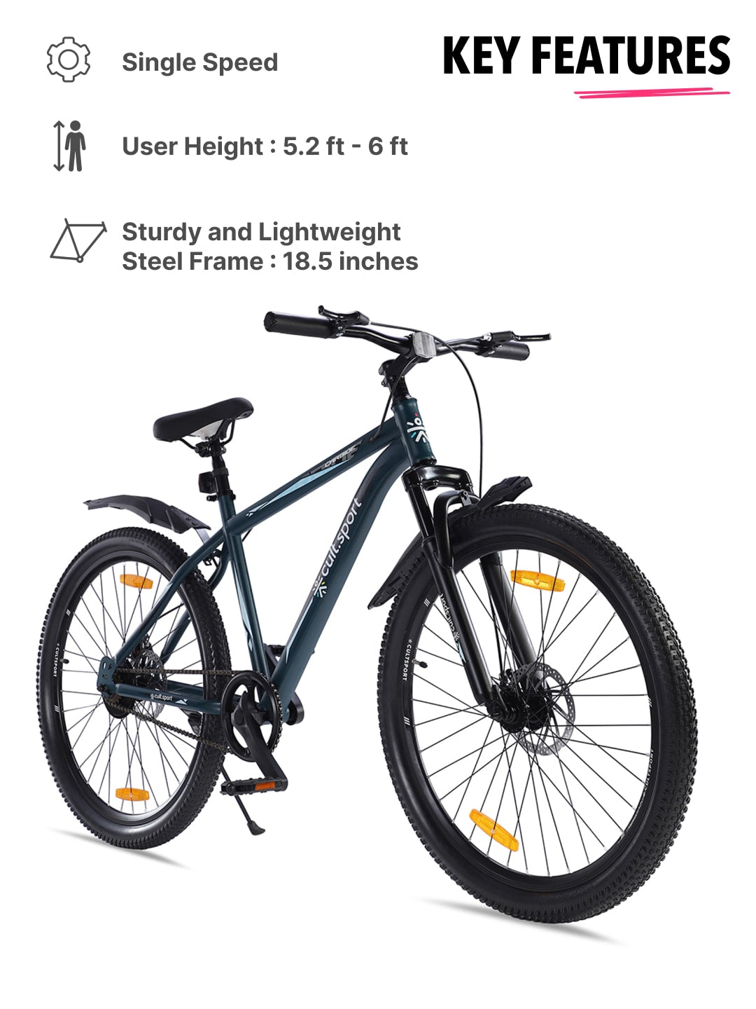 CARBIDE27.5TBLUE Steel Single Speed Mountain Cycle, Front Suspension, Disc Brake and Double Wall Rim